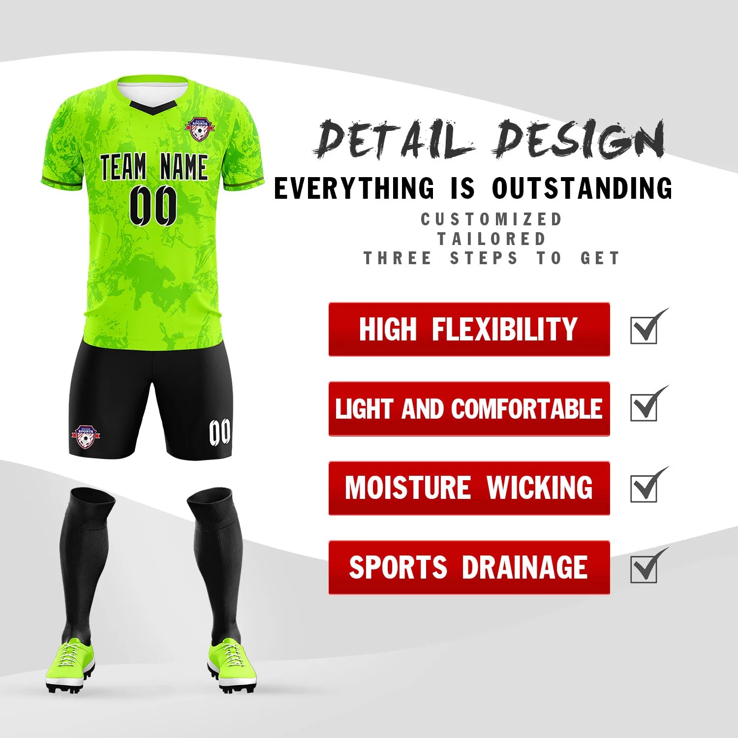 Custom Neon Green Kelly Green Training Uniform Soccer Sets Jersey
