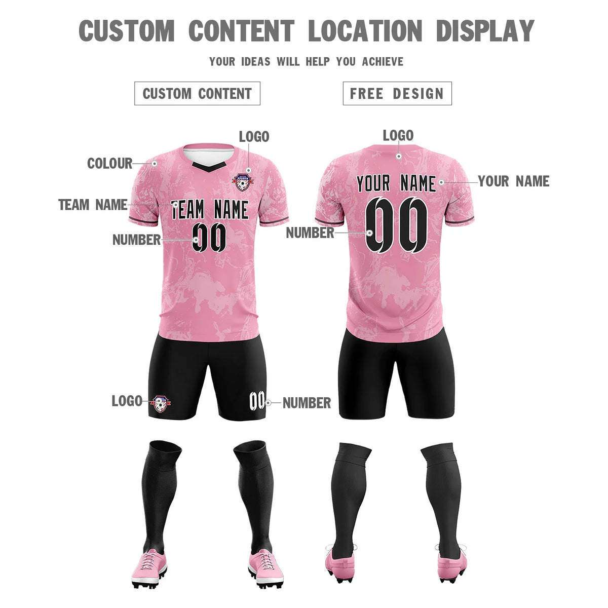 Custom Light Pink White Training Uniform Soccer Sets Jersey