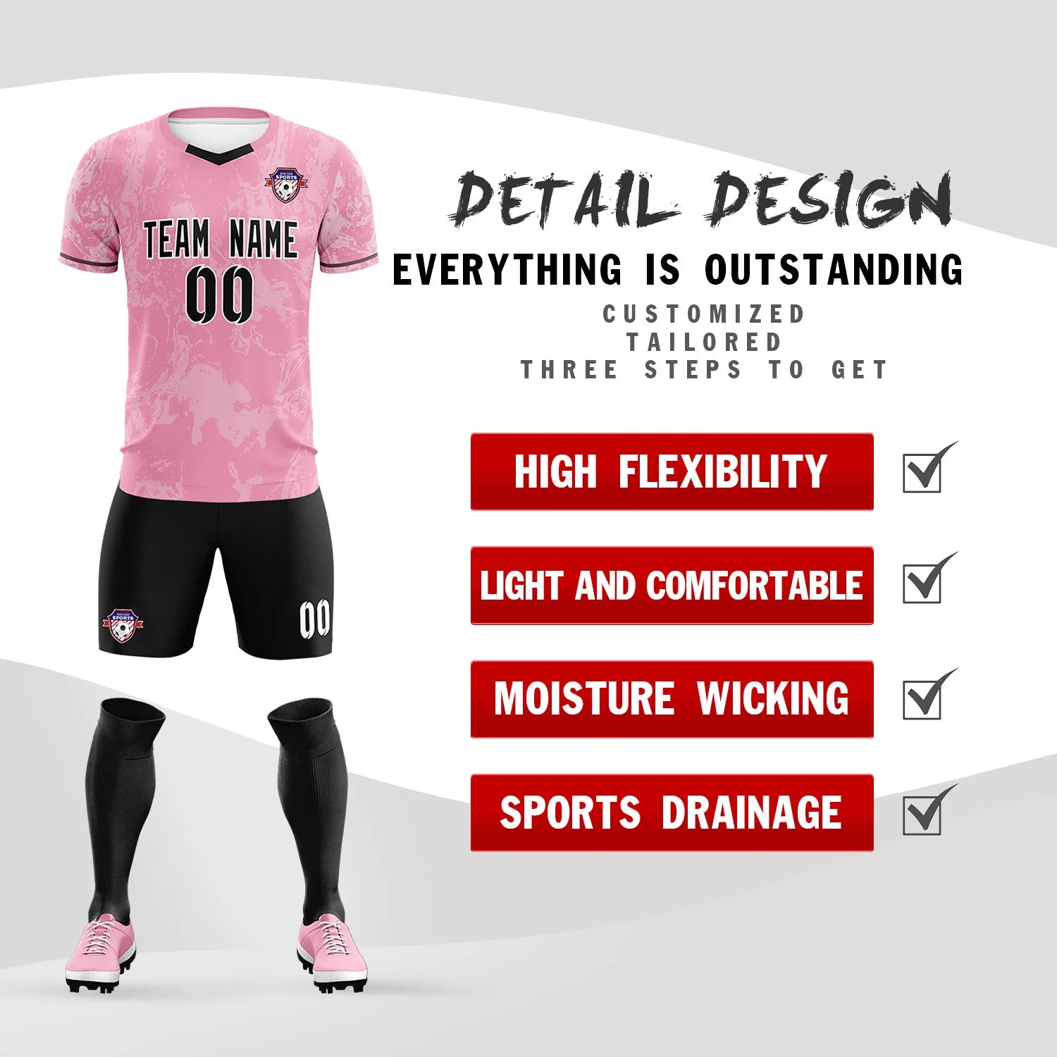 Custom Light Pink White Training Uniform Soccer Sets Jersey