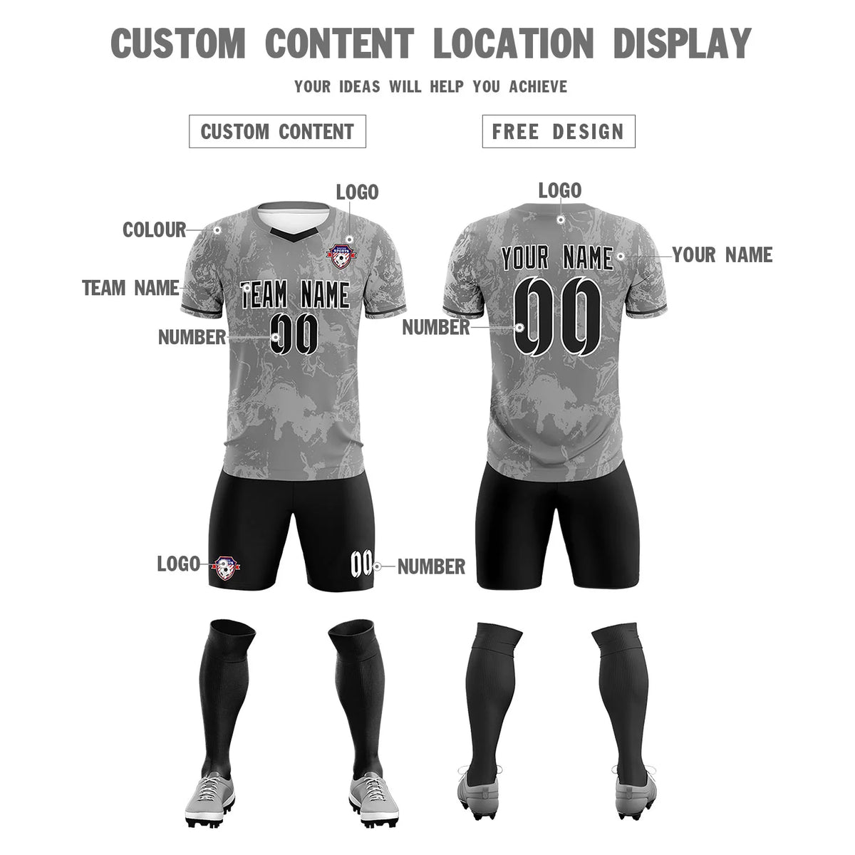 Custom Gray White Training Uniform Soccer Sets Jersey