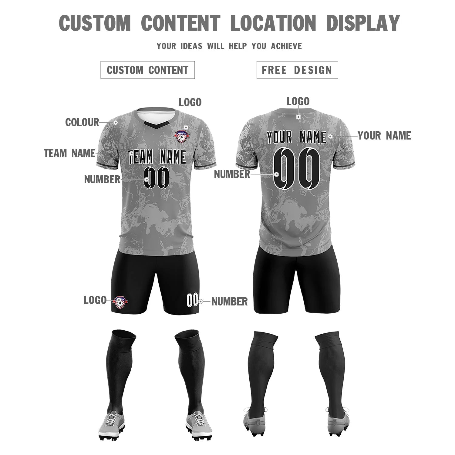 Custom Gray White Training Uniform Soccer Sets Jersey
