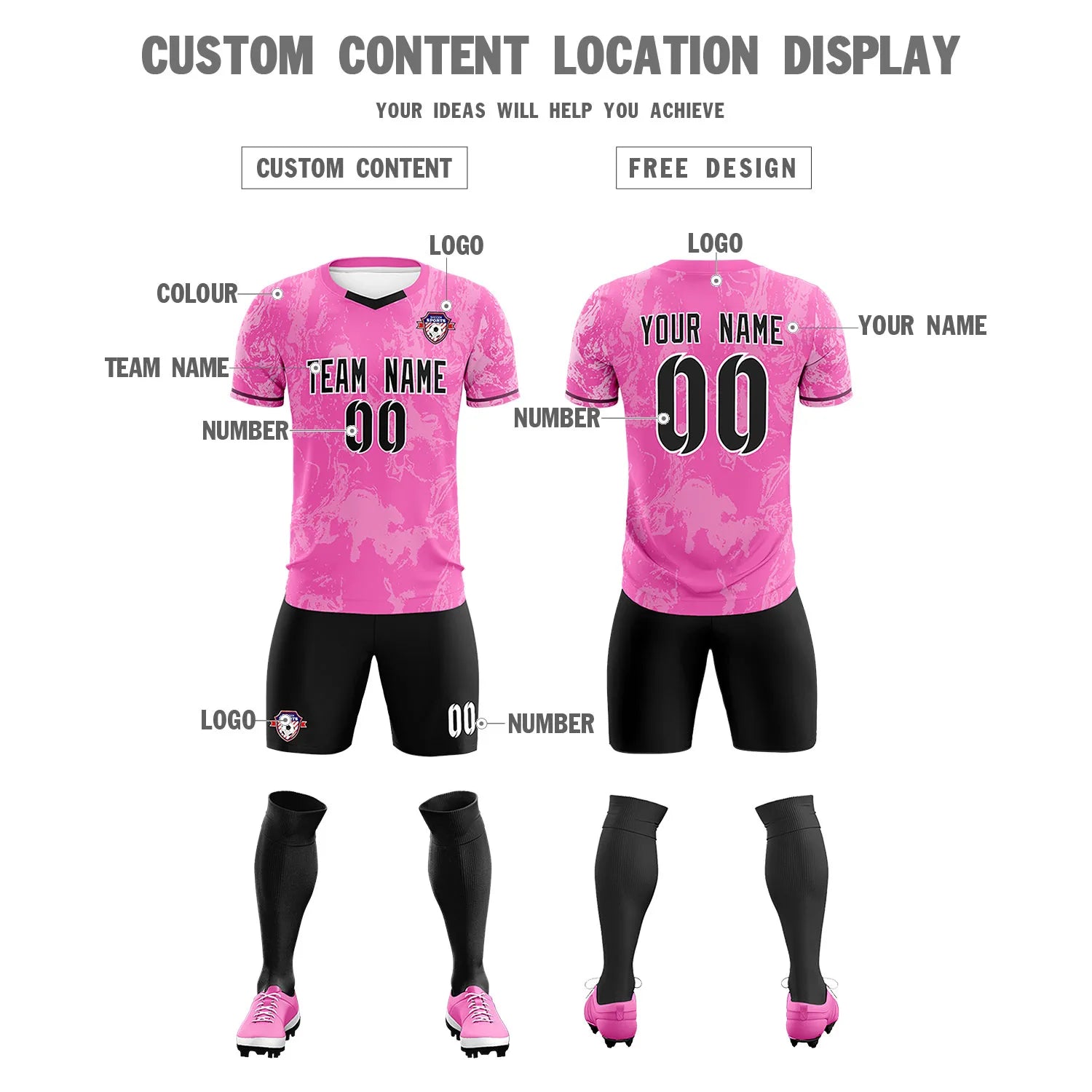Custom Pink White Training Uniform Soccer Sets Jersey