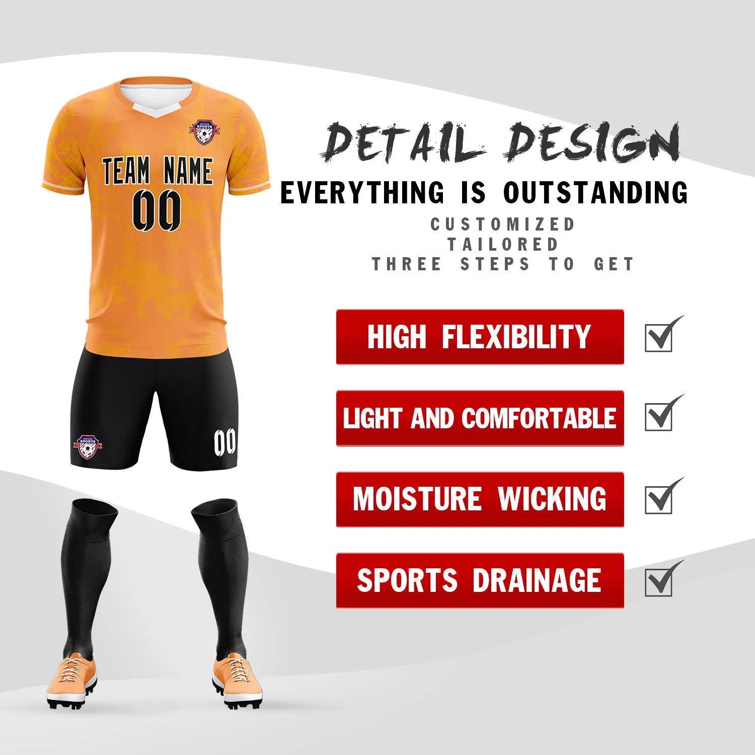 Custom Orange Yellow Training Uniform Soccer Sets Jersey