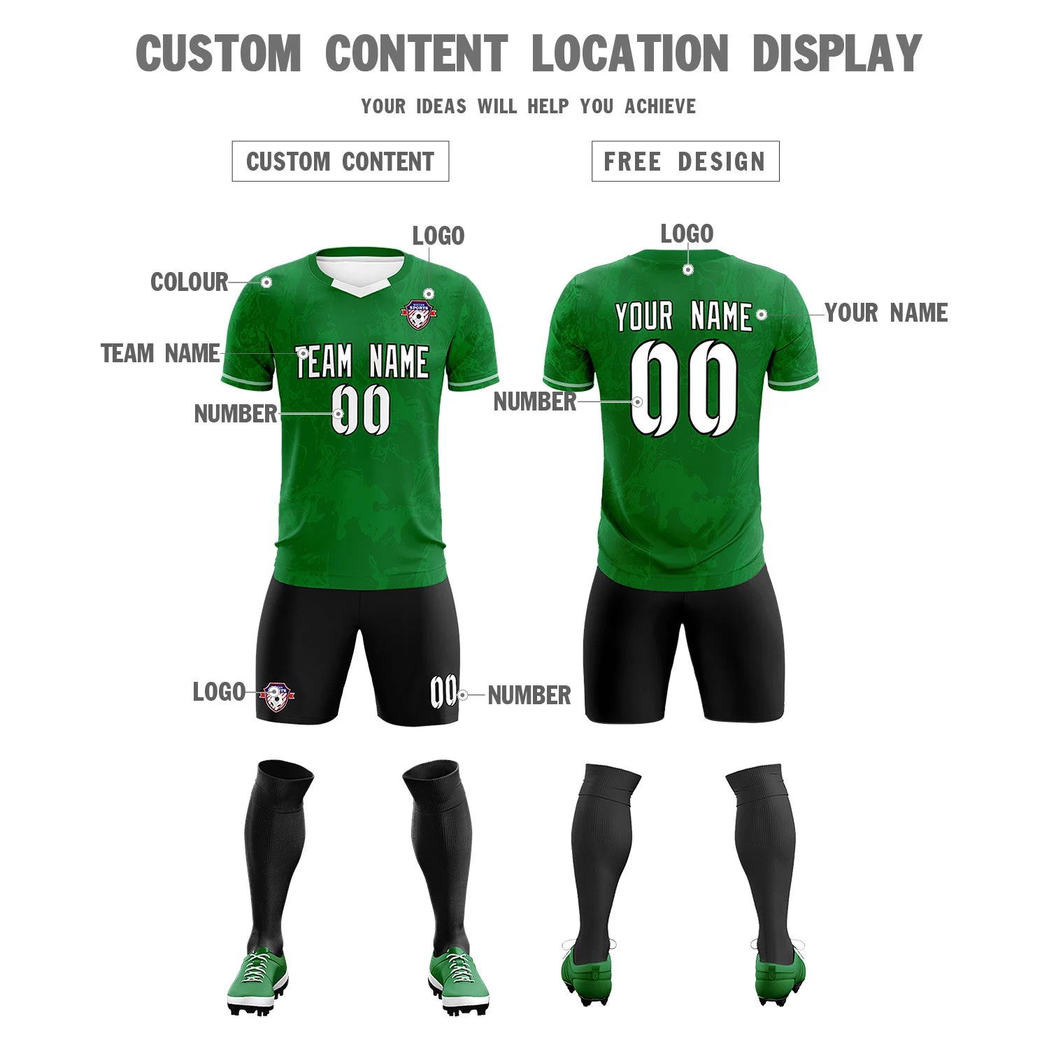 Custom Kelly Green White Training Uniform Soccer Sets Jersey