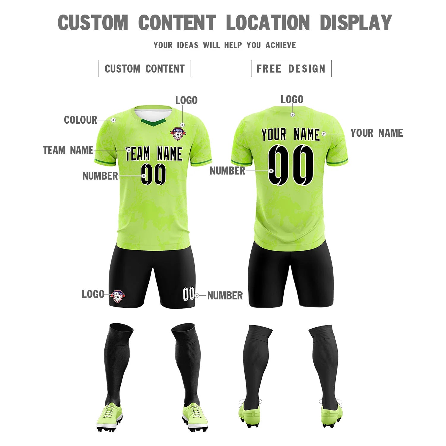 Custom Bright Green Neon Green Training Uniform Soccer Sets Jersey