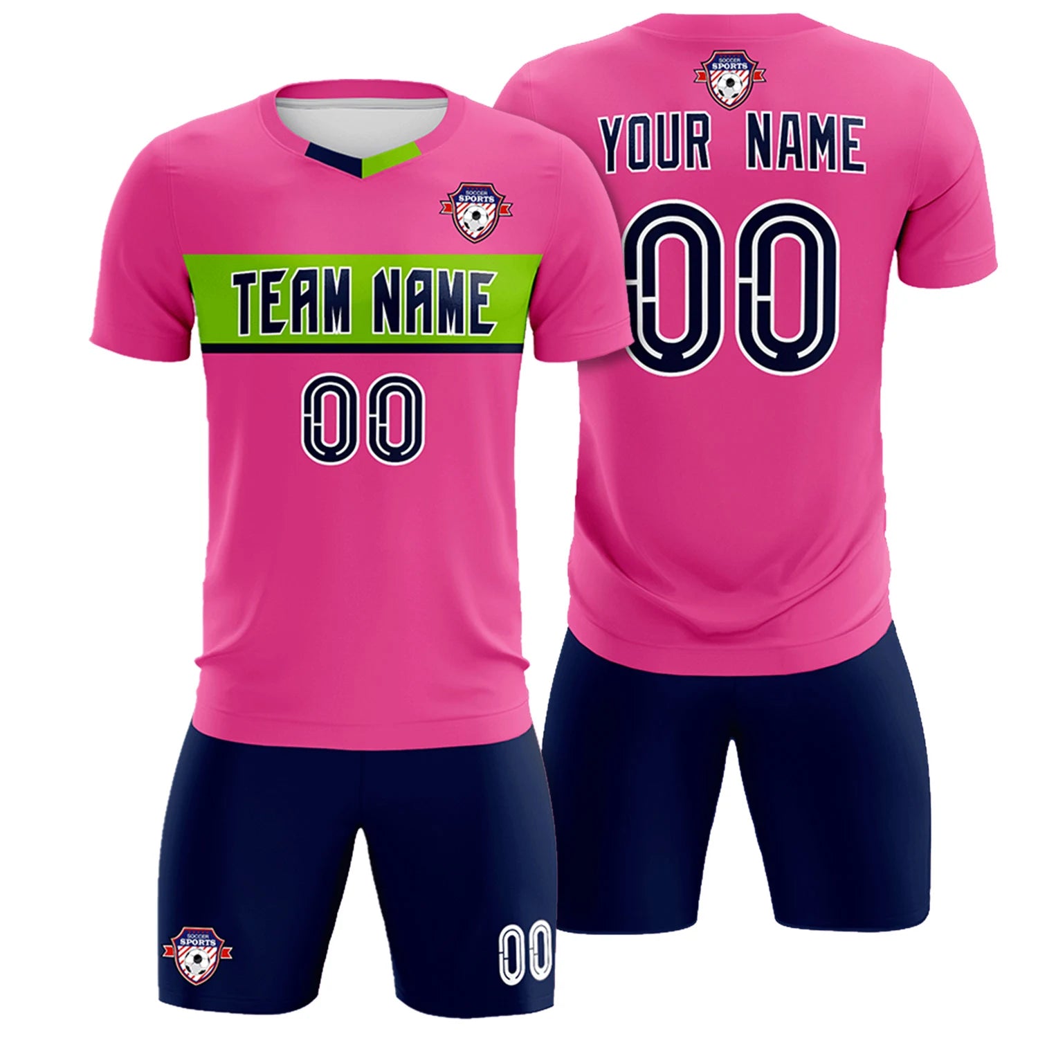 Custom Pink Navy Casual Printing Sportswear Soccer Sets Jersey