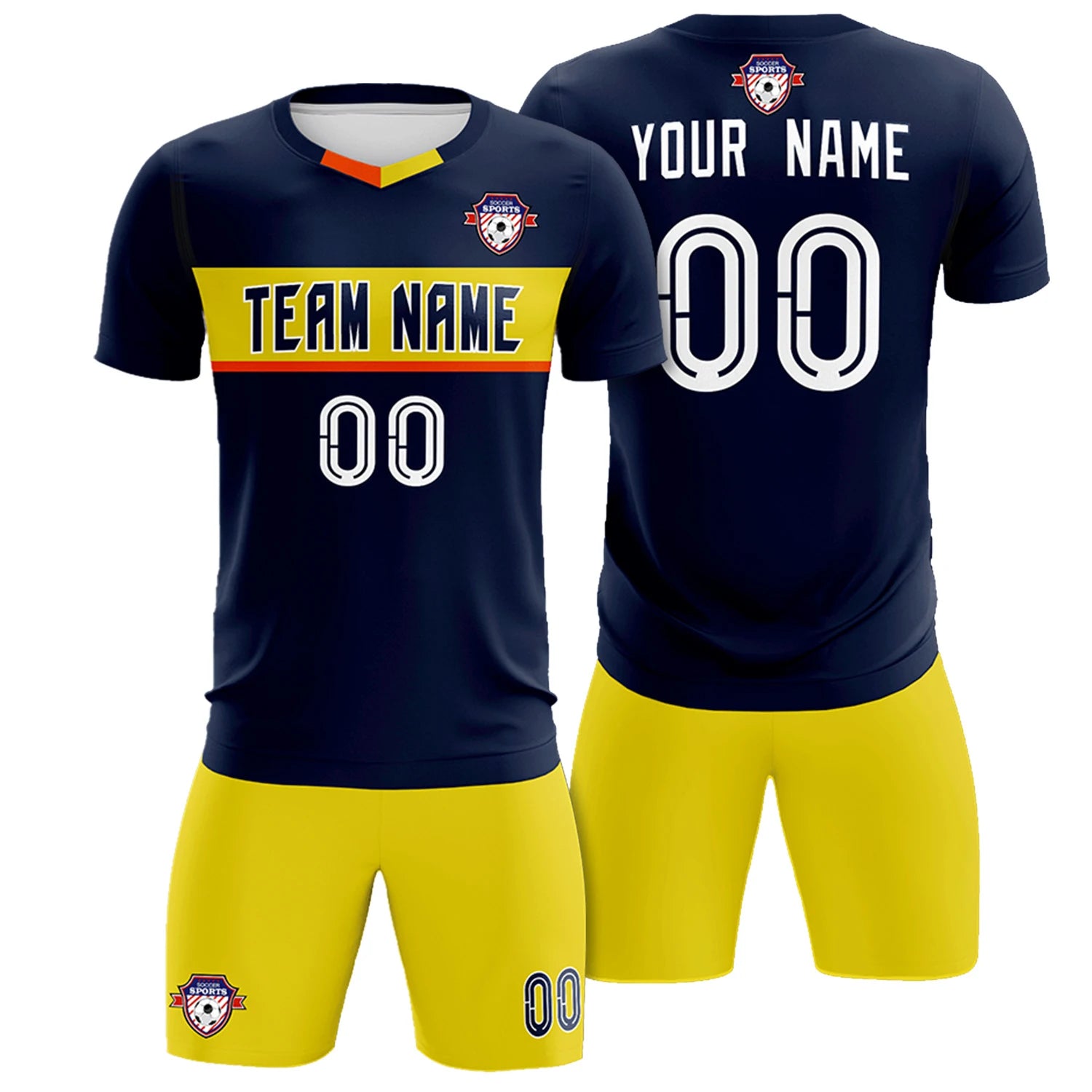 Custom Navy Gold01 Casual Printing Sportswear Soccer Sets Jersey