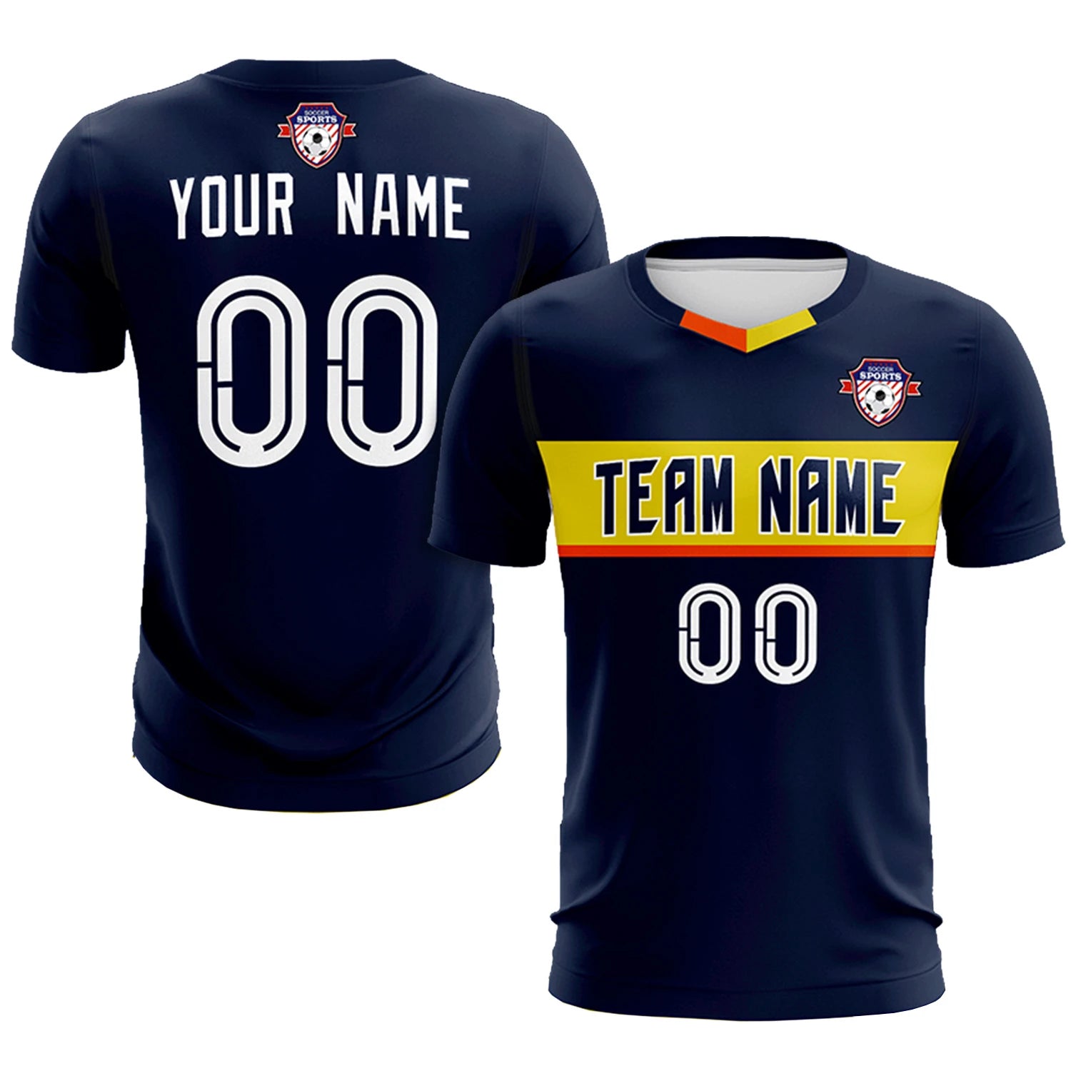 Custom Navy Gold01 Casual Printing Sportswear Soccer Sets Jersey