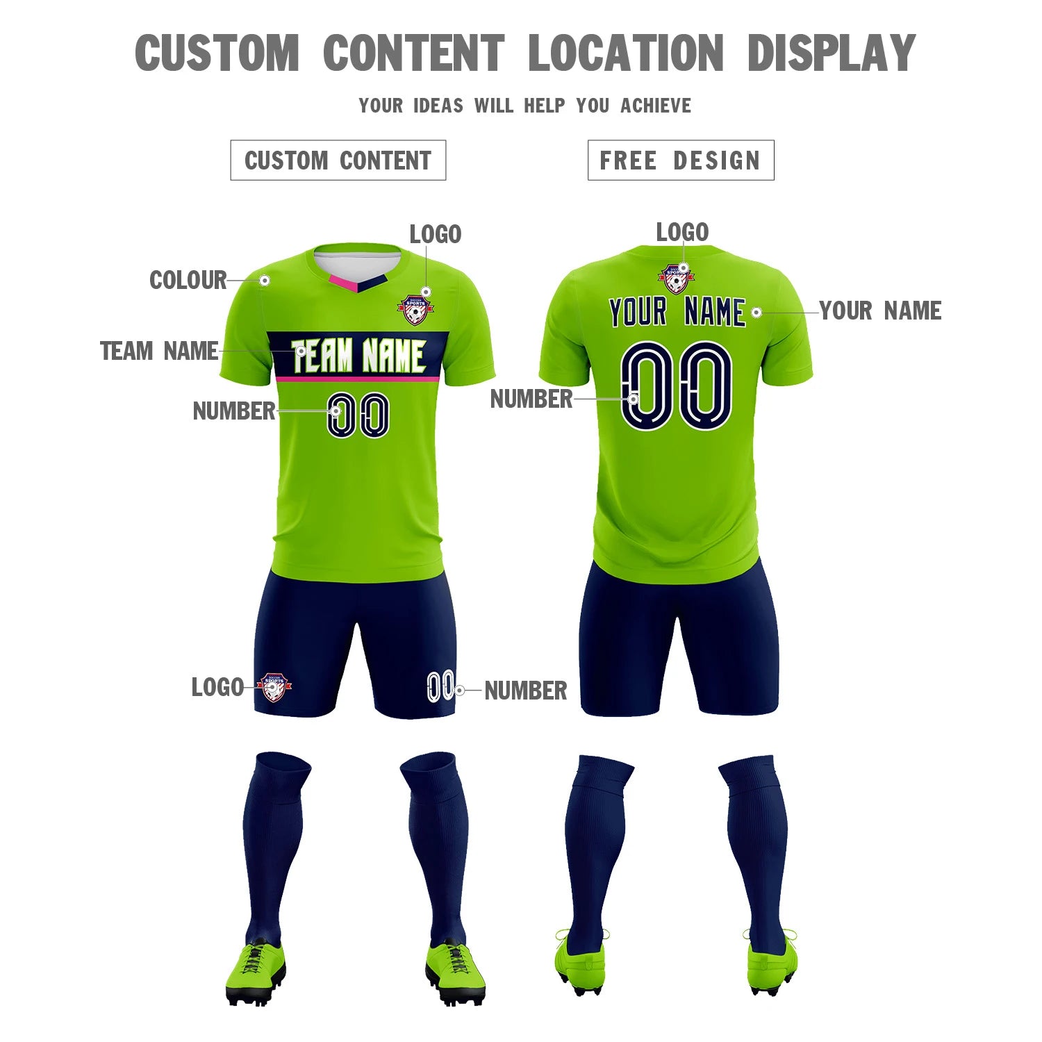 Custom Neon Green Pink Casual Printing Sportswear Soccer Sets Jersey