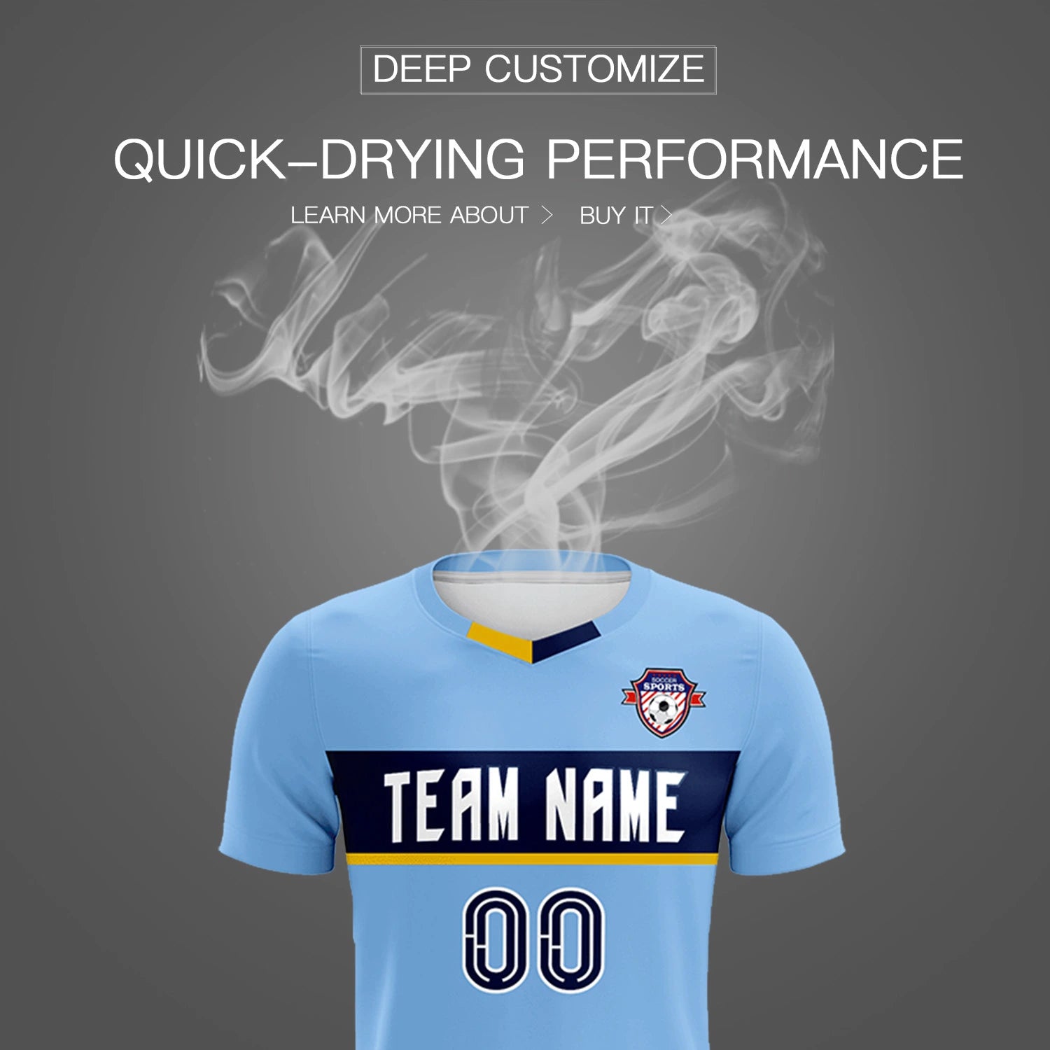 Custom Light Blue Gold01 Casual Printing Sportswear Soccer Sets Jersey