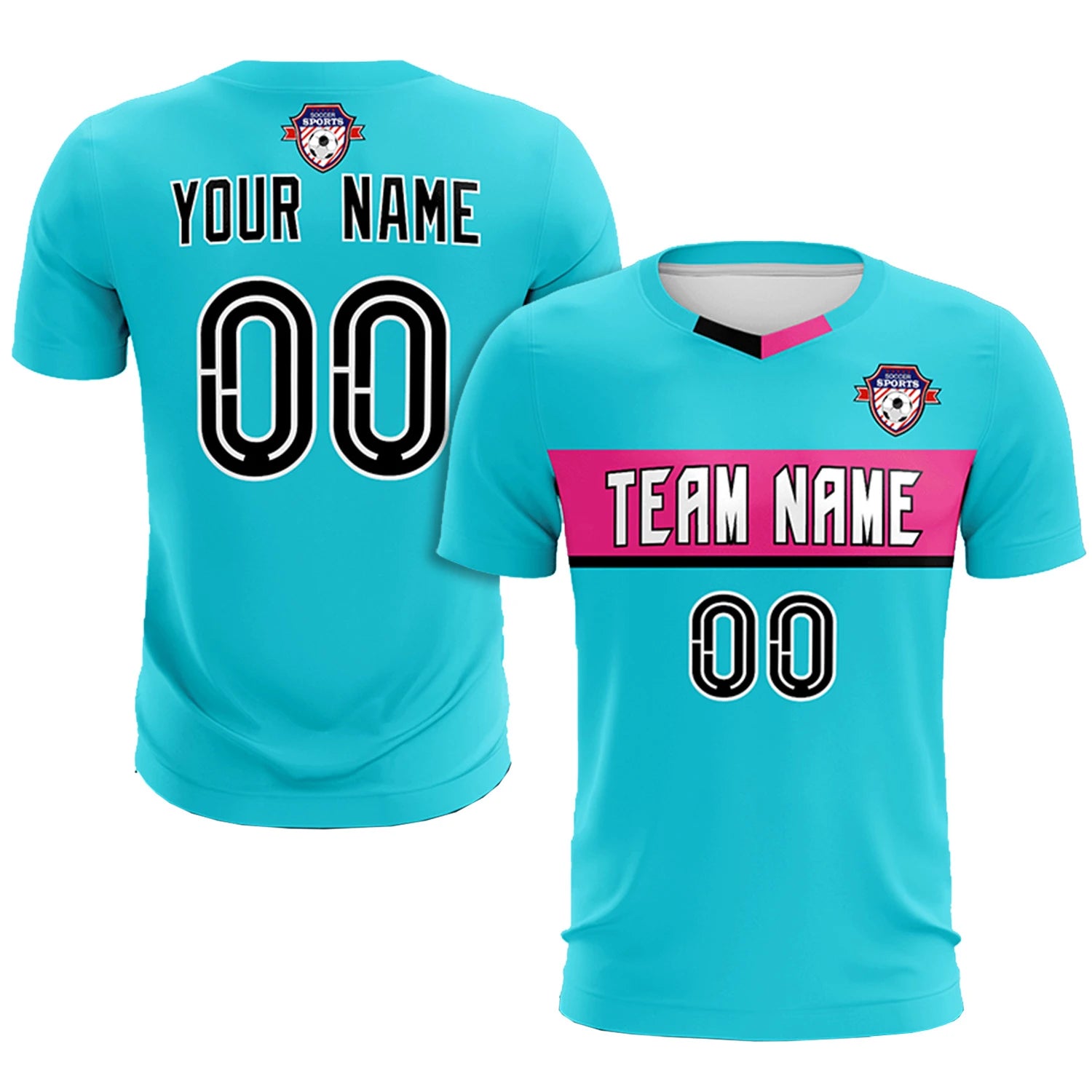 Custom Sky Blue Pink Casual Printing Sportswear Soccer Sets Jersey