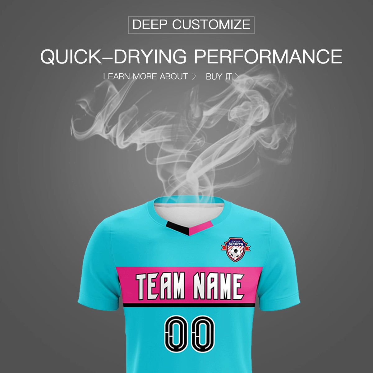 Custom Sky Blue Pink Casual Printing Sportswear Soccer Sets Jersey