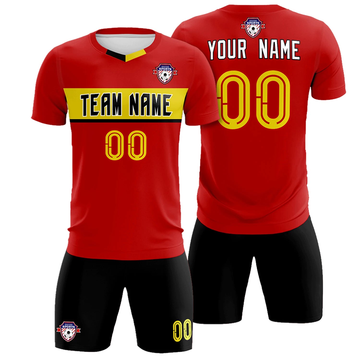 Custom Red Gold01 Casual Printing Sportswear Soccer Sets Jersey
