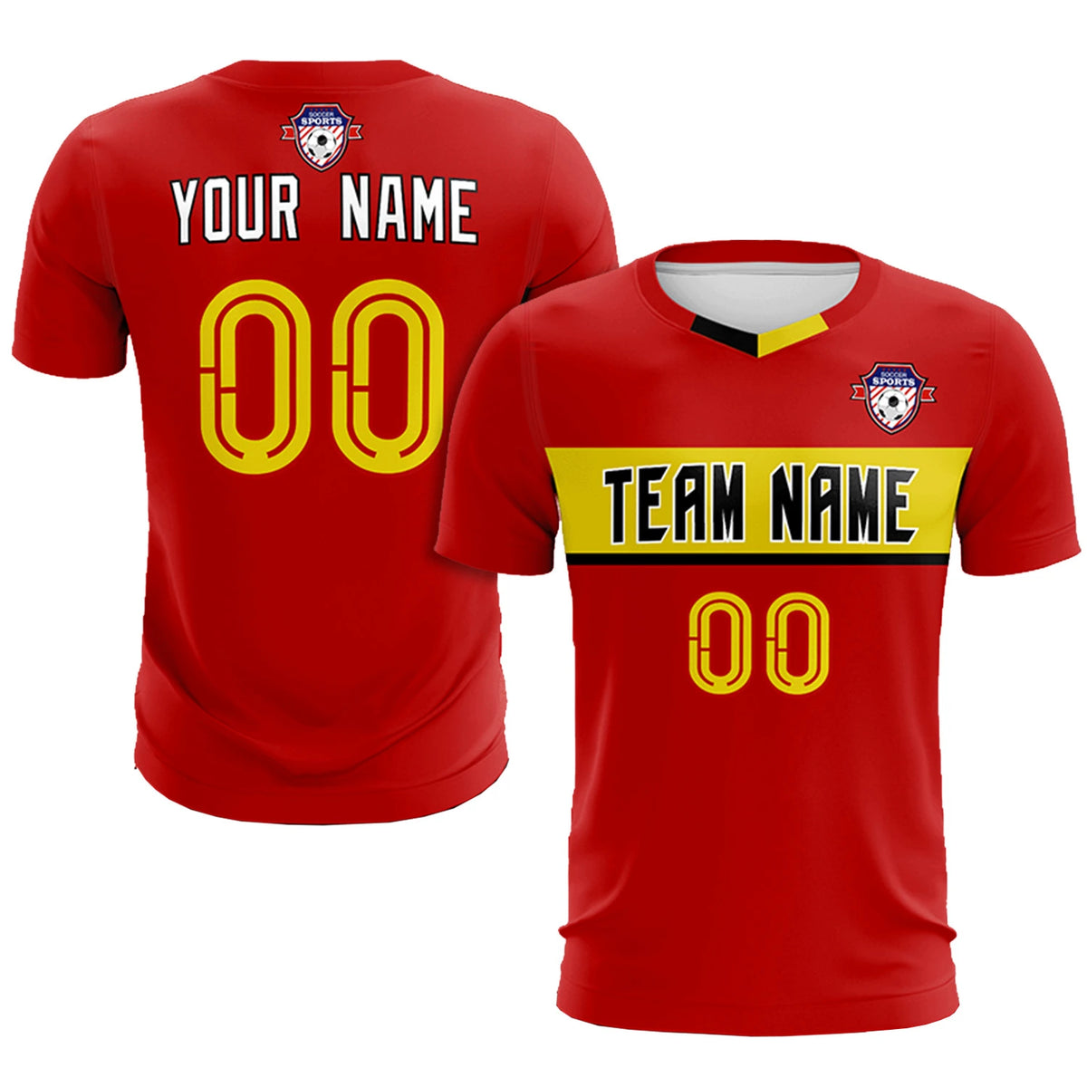 Custom Red Gold01 Casual Printing Sportswear Soccer Sets Jersey
