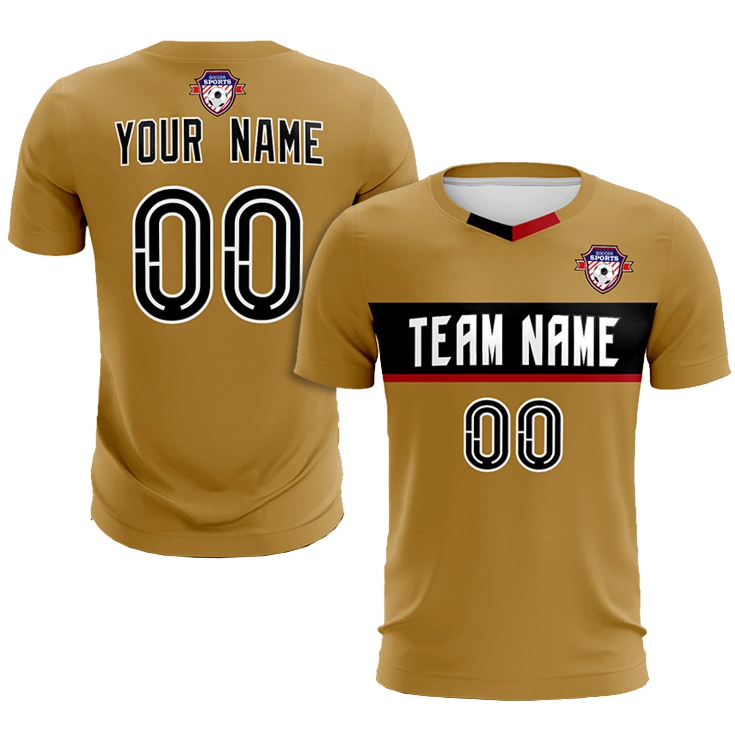 Custom Old Gold Black Casual Printing Sportswear Soccer Sets Jersey