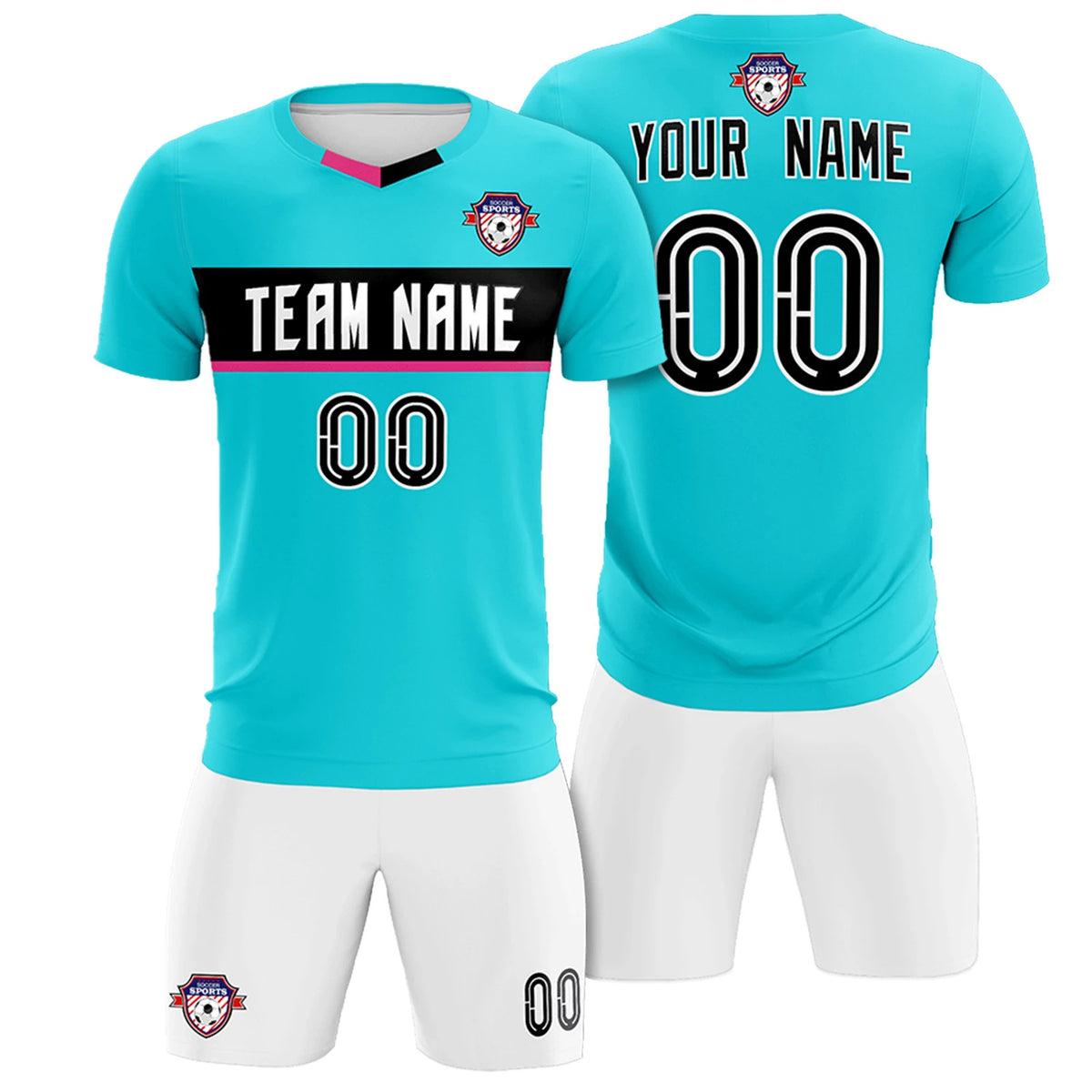 Custom Sky Blue Black Casual Printing Sportswear Soccer Sets Jersey