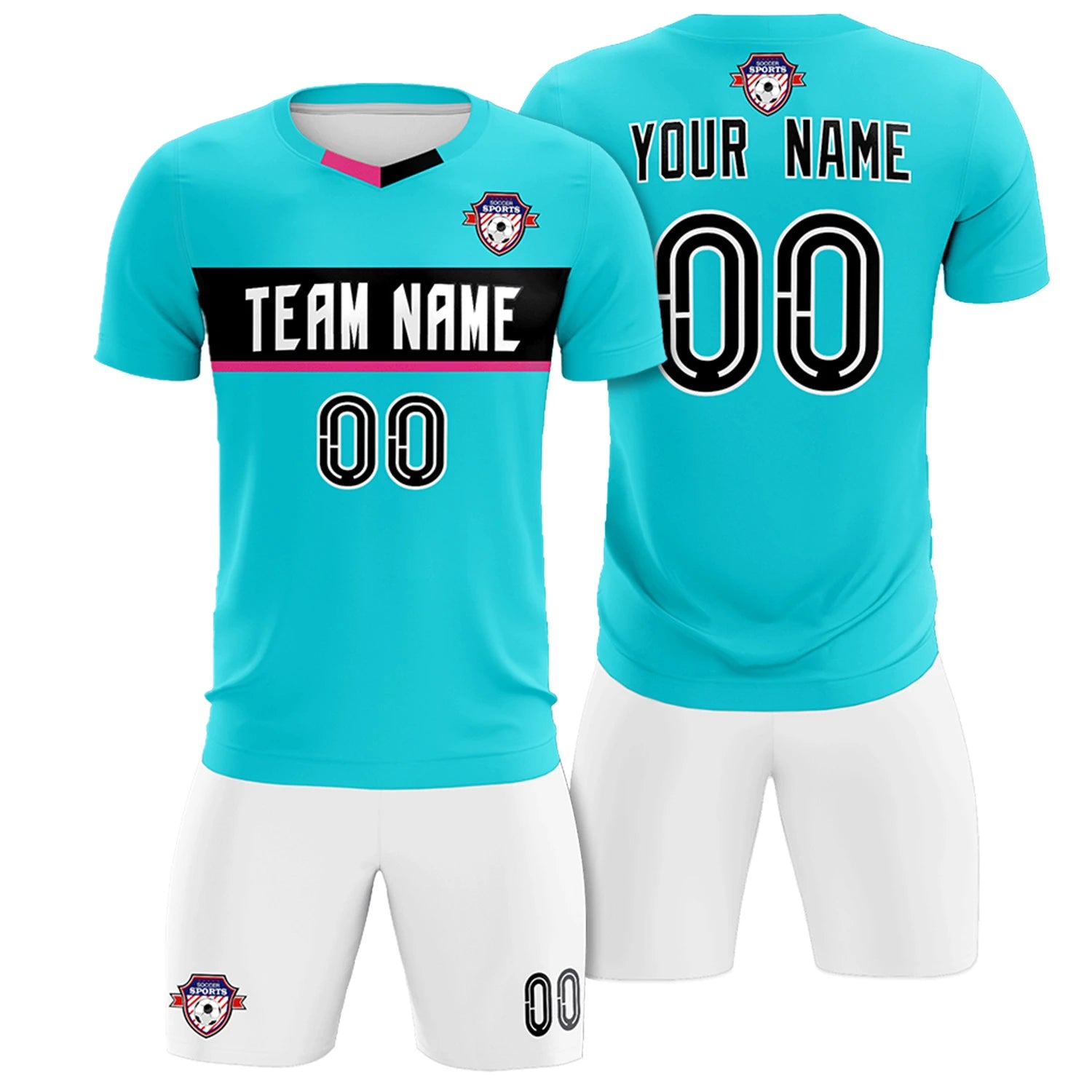 Custom Sky Blue Black Casual Printing Sportswear Soccer Sets Jersey