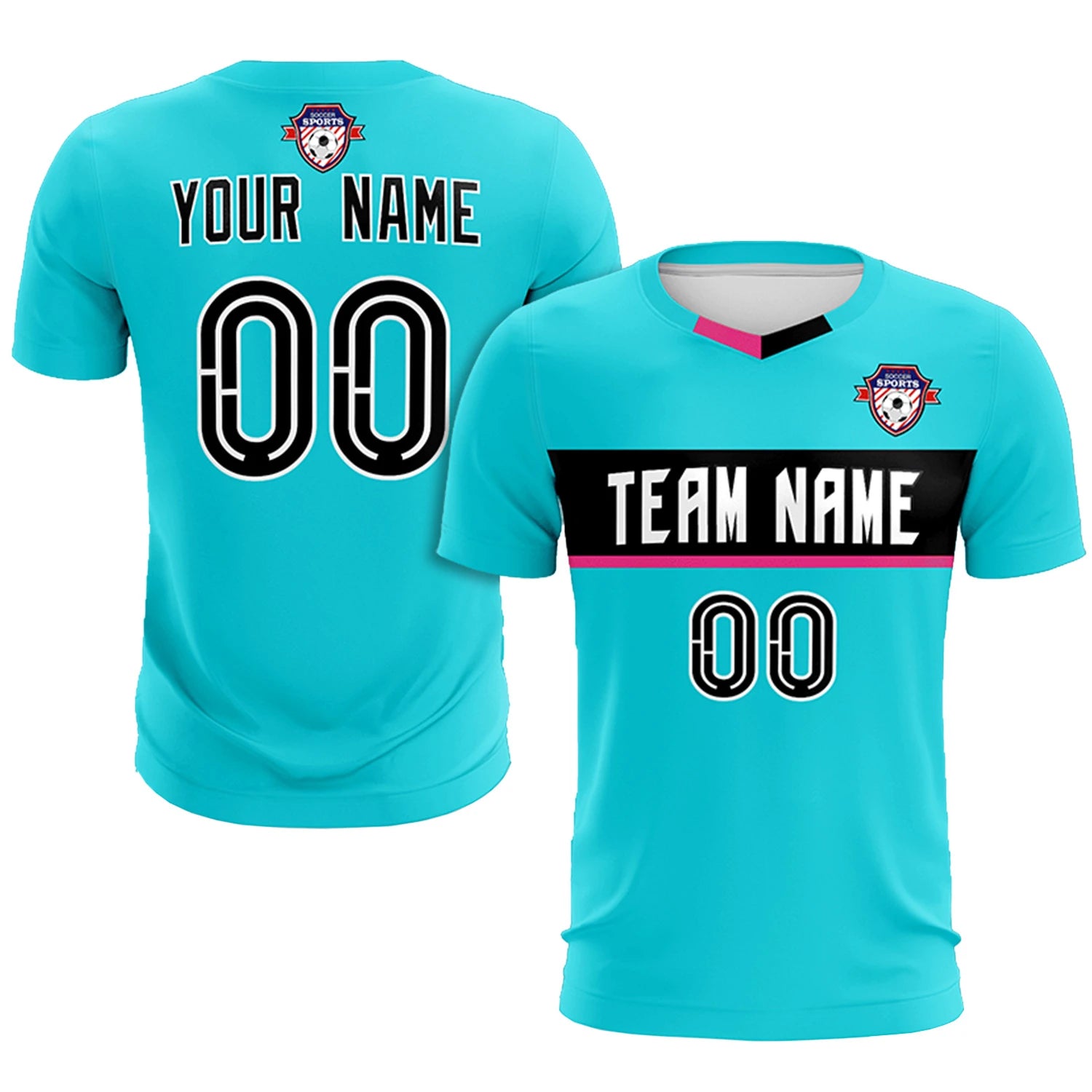 Custom Sky Blue Black Casual Printing Sportswear Soccer Sets Jersey