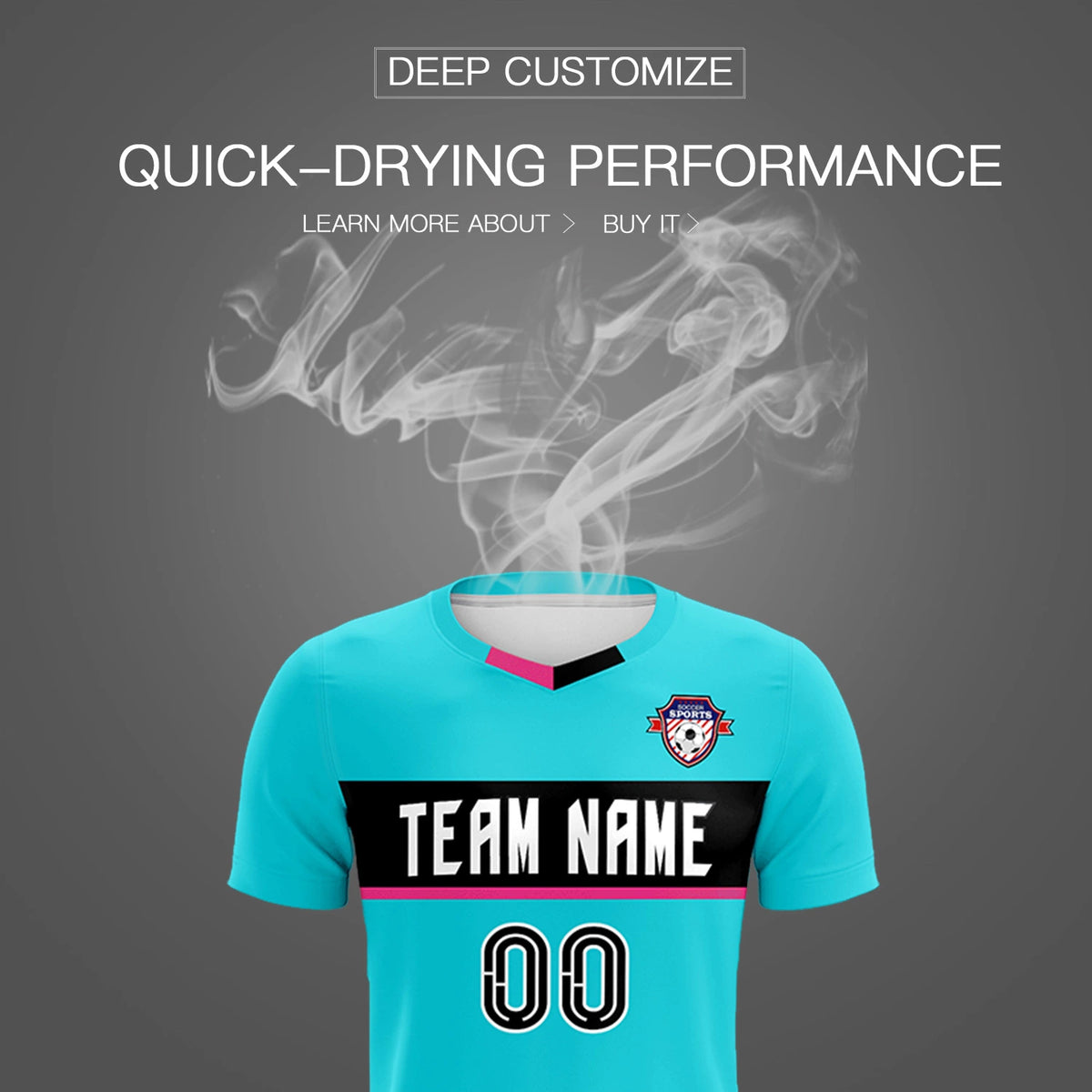 Custom Sky Blue Black Casual Printing Sportswear Soccer Sets Jersey