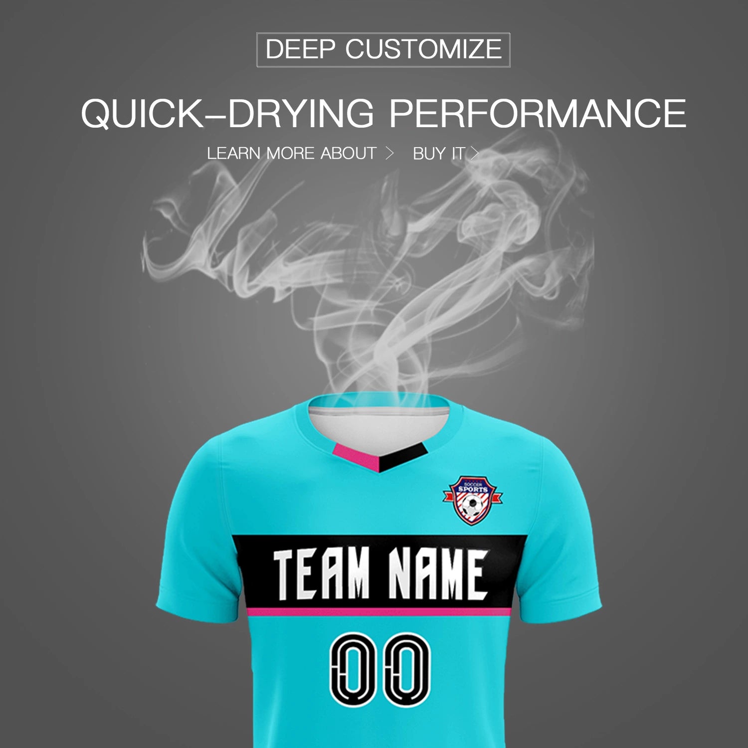 Custom Sky Blue Black Casual Printing Sportswear Soccer Sets Jersey