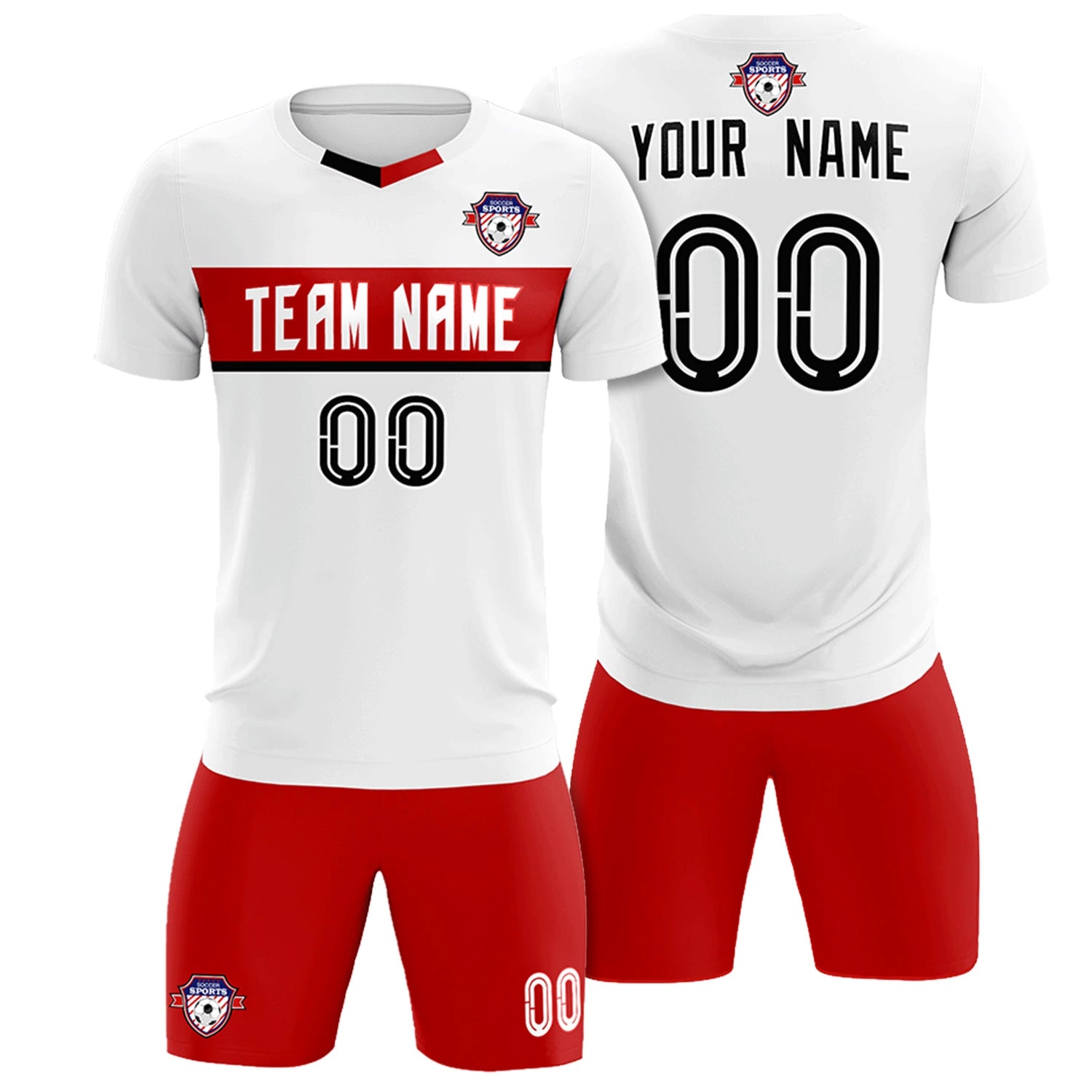 Custom White Red Casual Printing Sportswear Soccer Sets Jersey