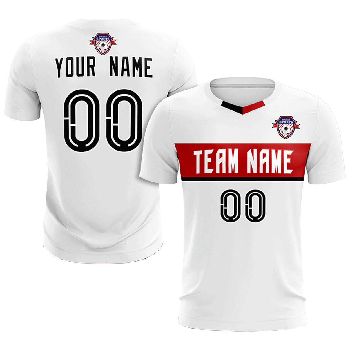 Custom White Red Casual Printing Sportswear Soccer Sets Jersey