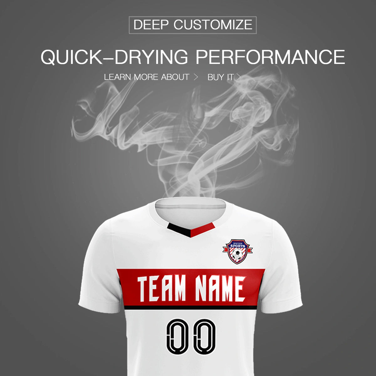 Custom White Red Casual Printing Sportswear Soccer Sets Jersey