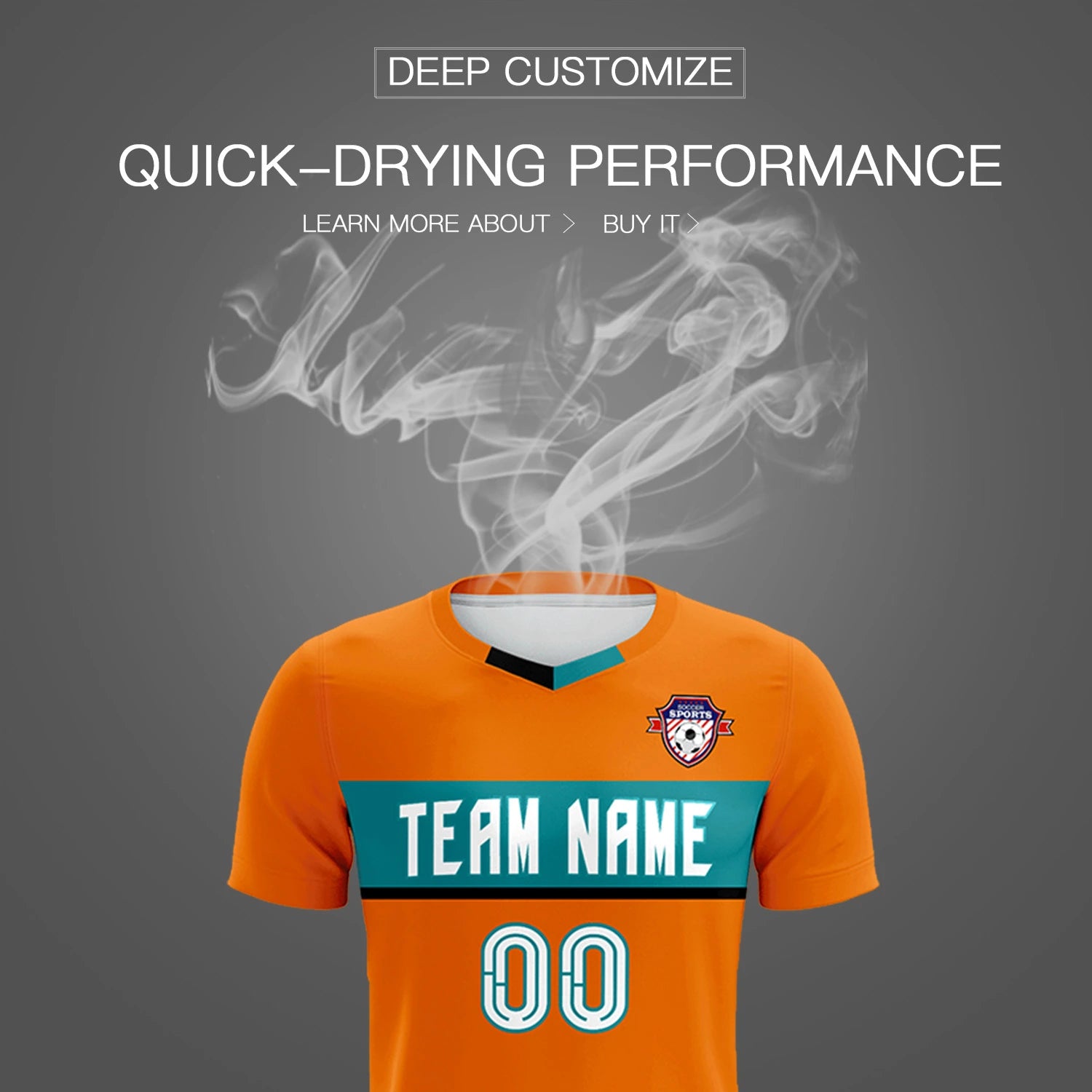 Custom Orange Aqua Casual Printing Sportswear Soccer Sets Jersey
