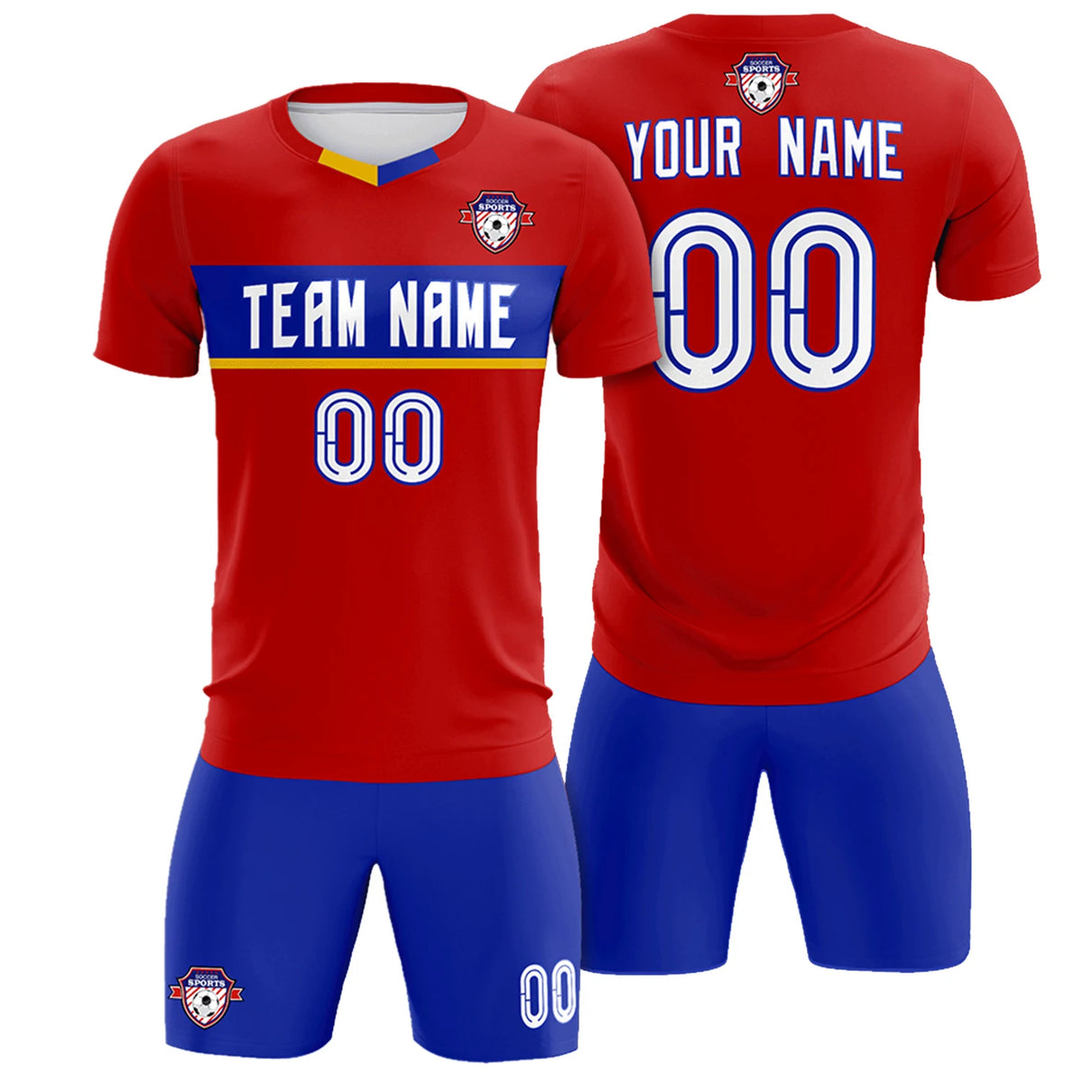 Custom Red Royal Blue Casual Printing Sportswear Soccer Sets Jersey