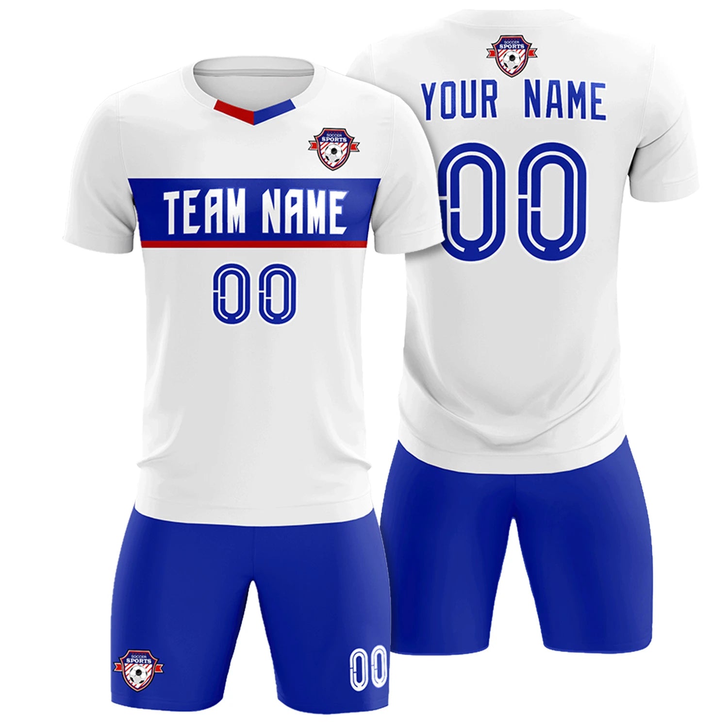Custom White Royal Blue Casual Printing Sportswear Soccer Sets Jersey