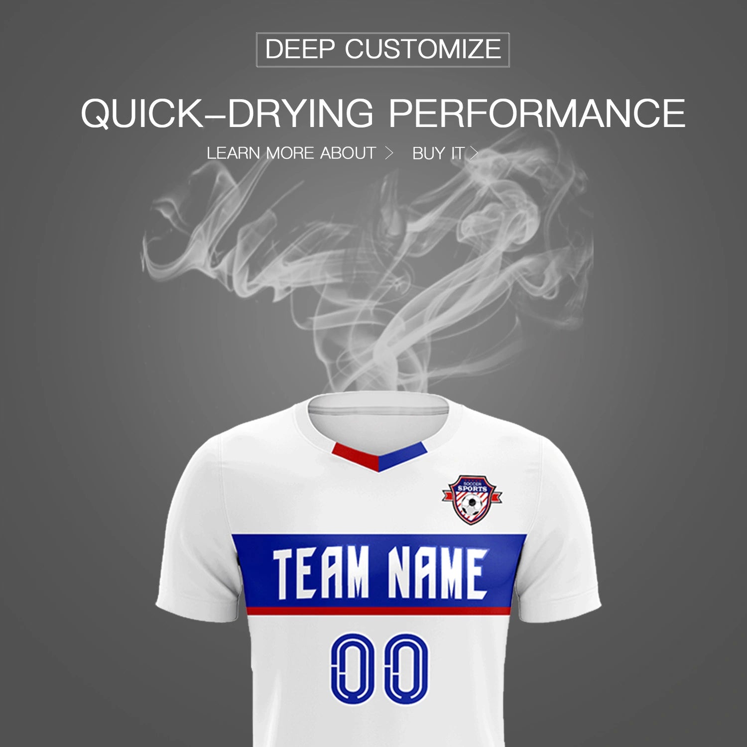 Custom White Royal Blue Casual Printing Sportswear Soccer Sets Jersey