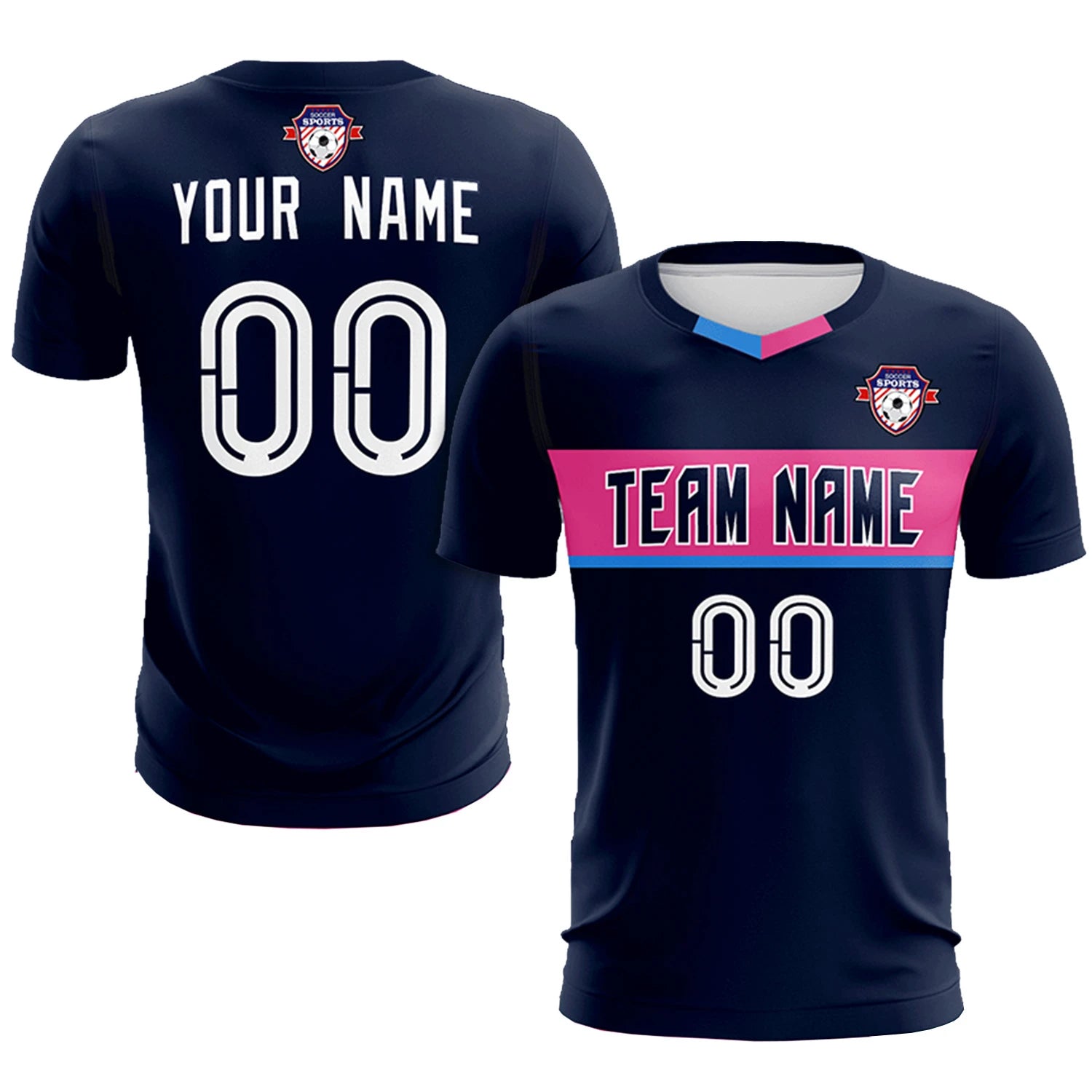 Custom Navy Powder Blue Casual Printing Sportswear Soccer Sets Jersey
