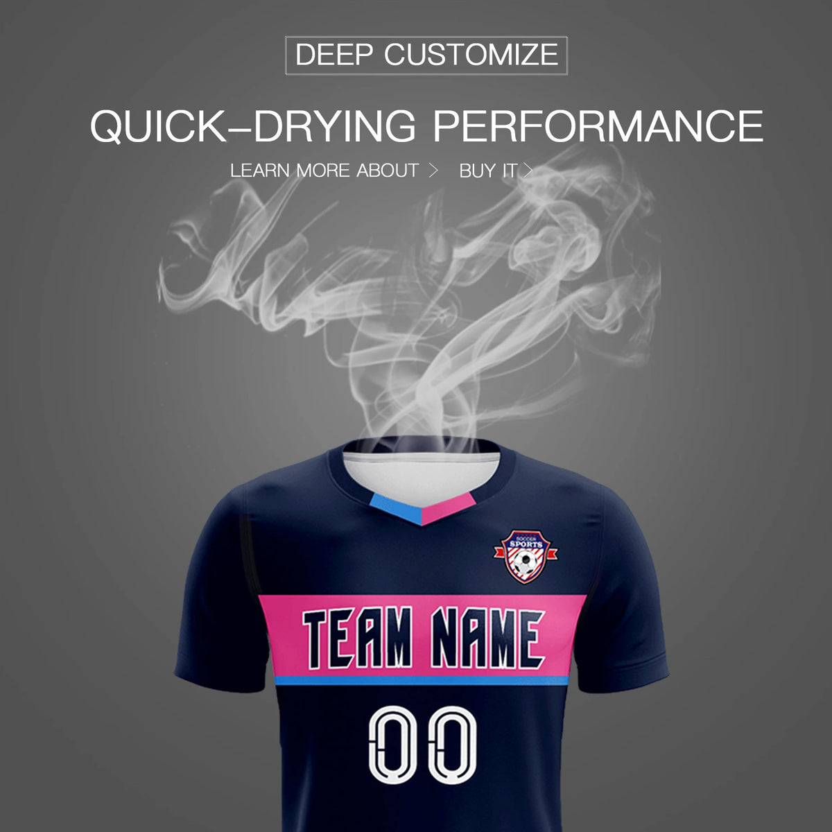 Custom Navy Powder Blue Casual Printing Sportswear Soccer Sets Jersey