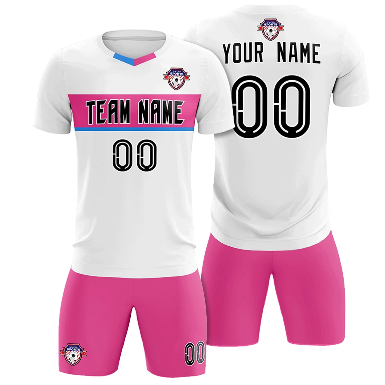 Custom White Pink Casual Printing Sportswear Soccer Sets Jersey