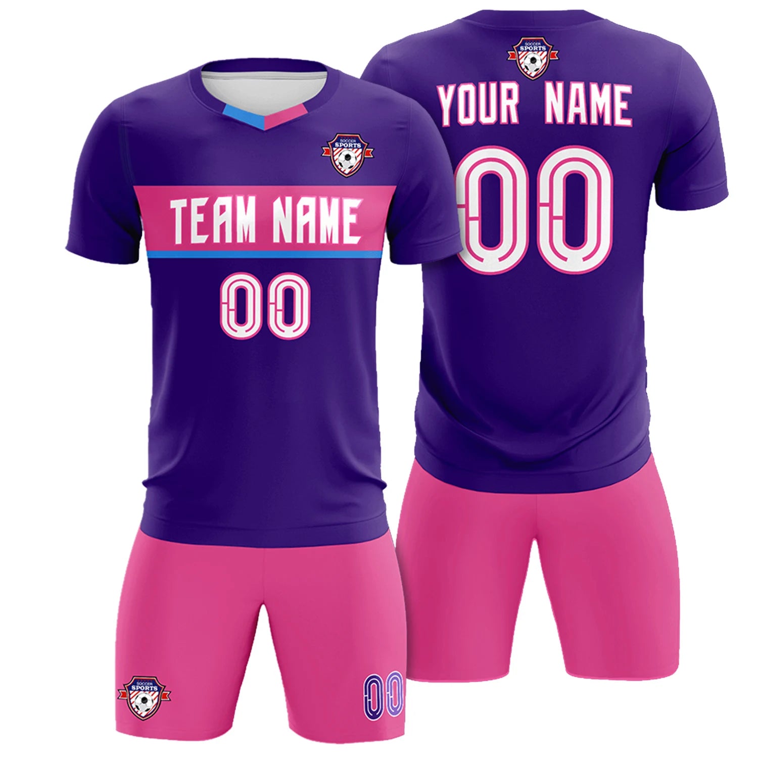 Custom Purple Pink Casual Printing Sportswear Soccer Sets Jersey