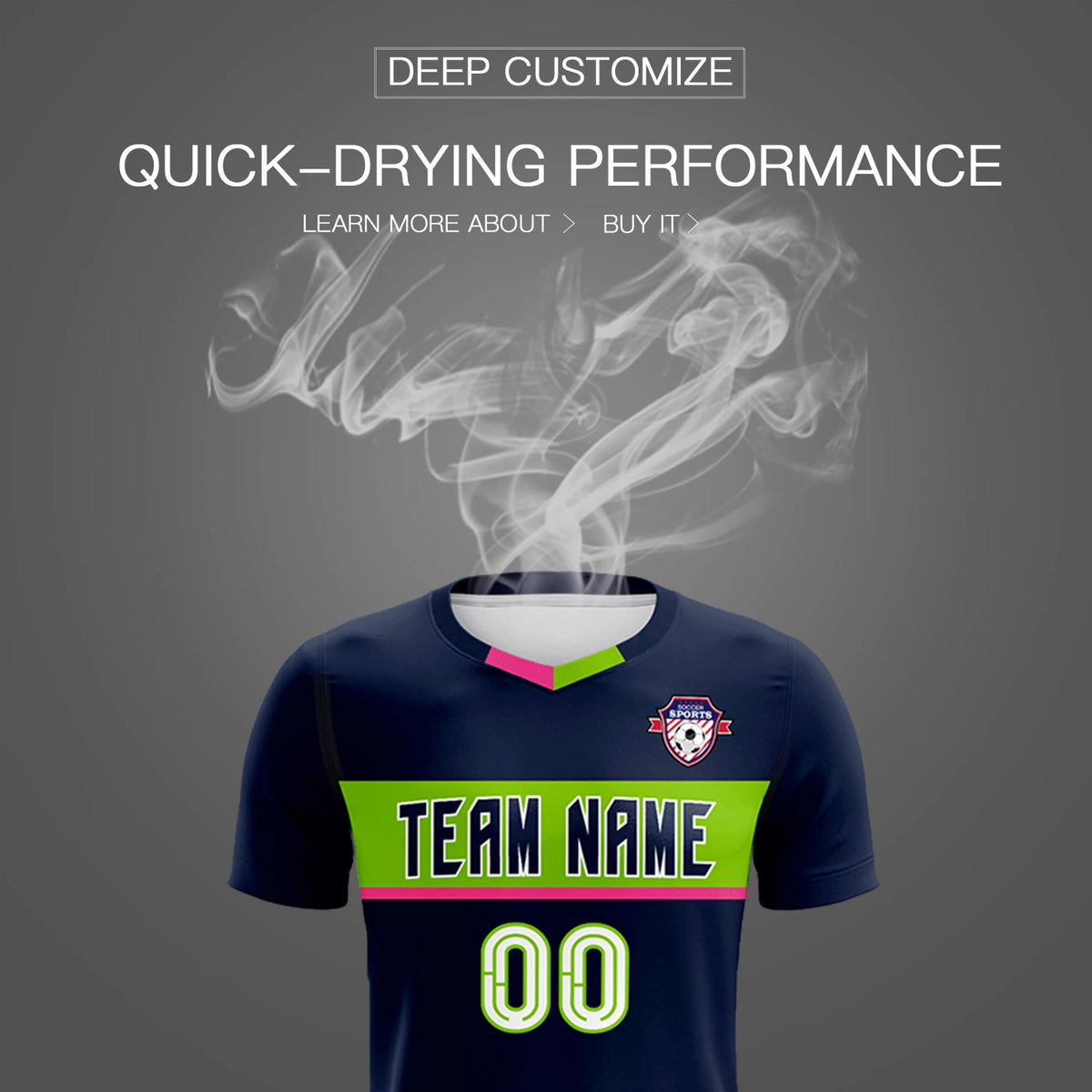 Custom Navy Neon Green Casual Printing Sportswear Soccer Sets Jersey