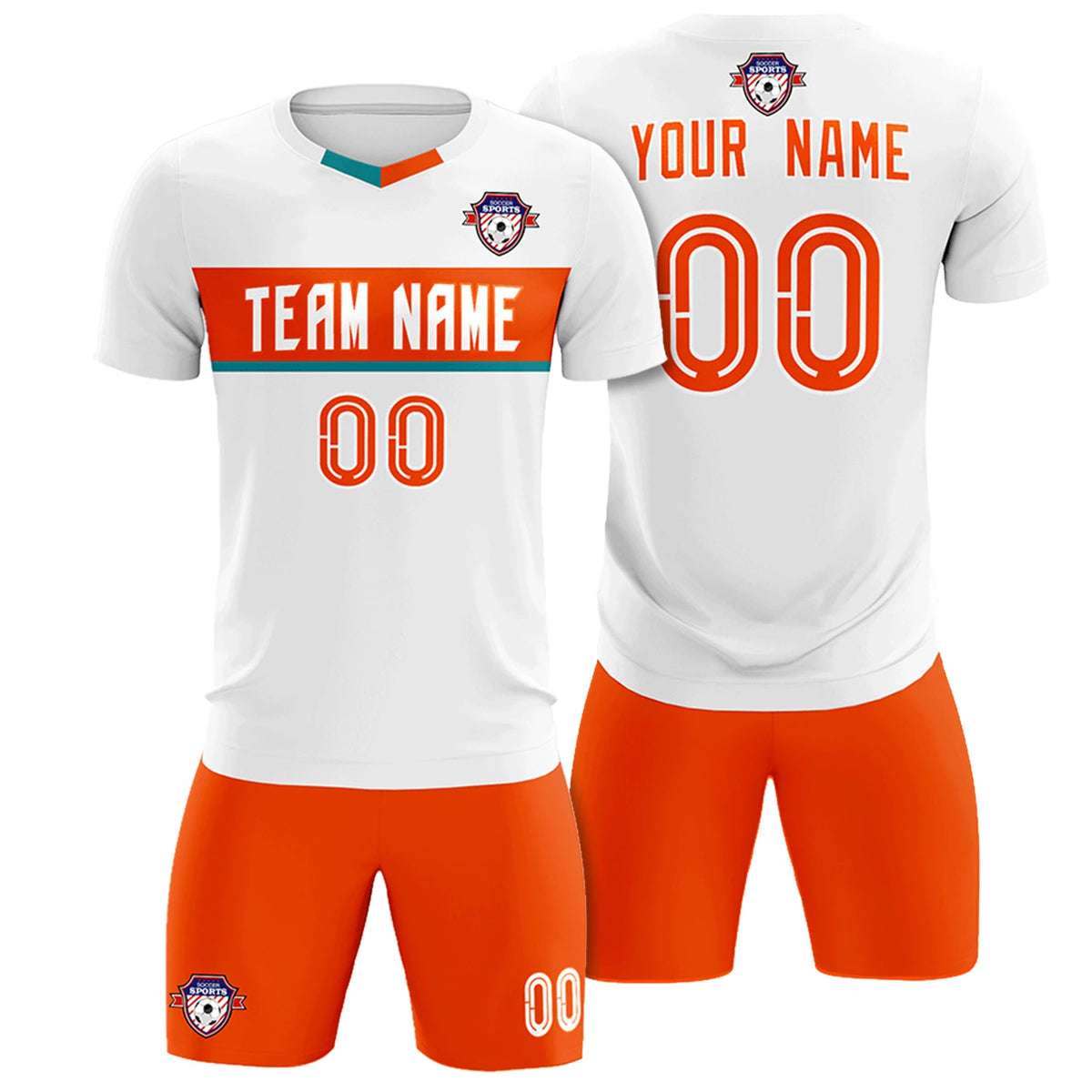 Custom White Orange Casual Printing Sportswear Soccer Sets Jersey