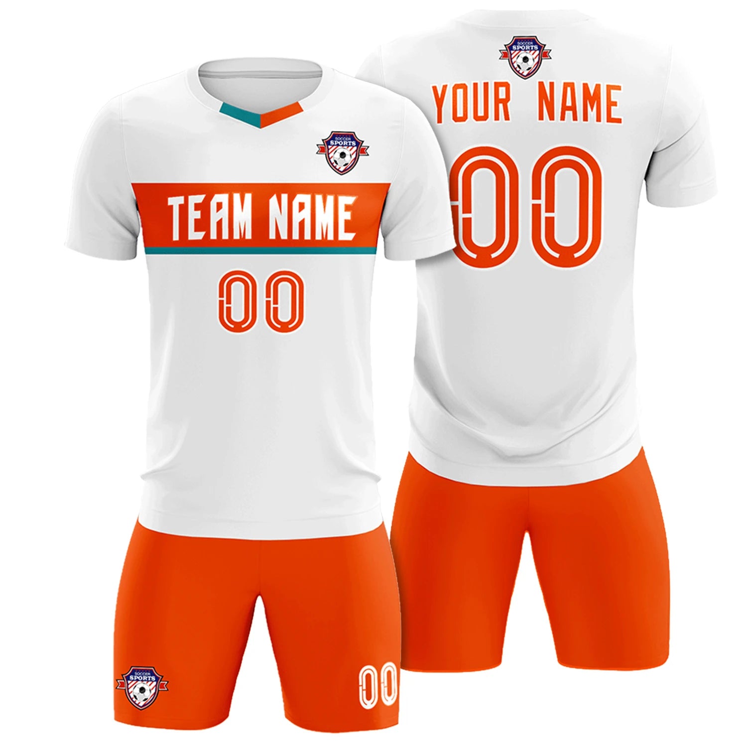 Custom White Orange Casual Printing Sportswear Soccer Sets Jersey