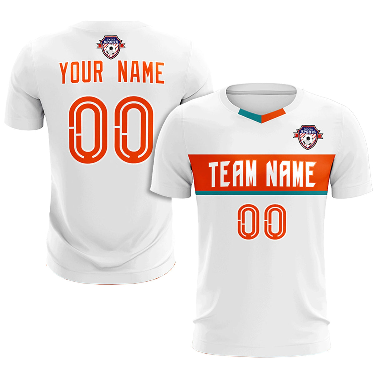 Custom White Orange Casual Printing Sportswear Soccer Sets Jersey
