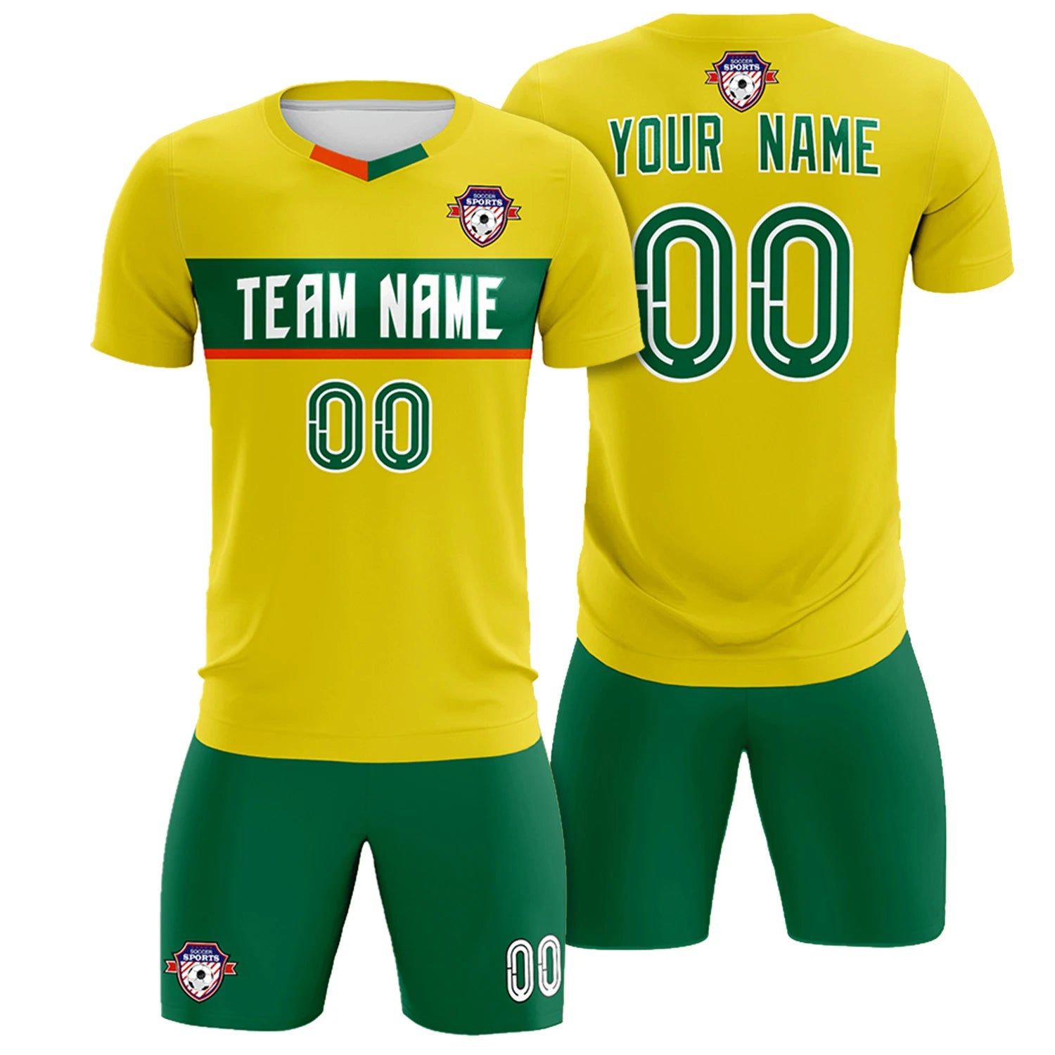 Custom Gold01 Kelly Green Casual Printing Sportswear Soccer Sets Jersey