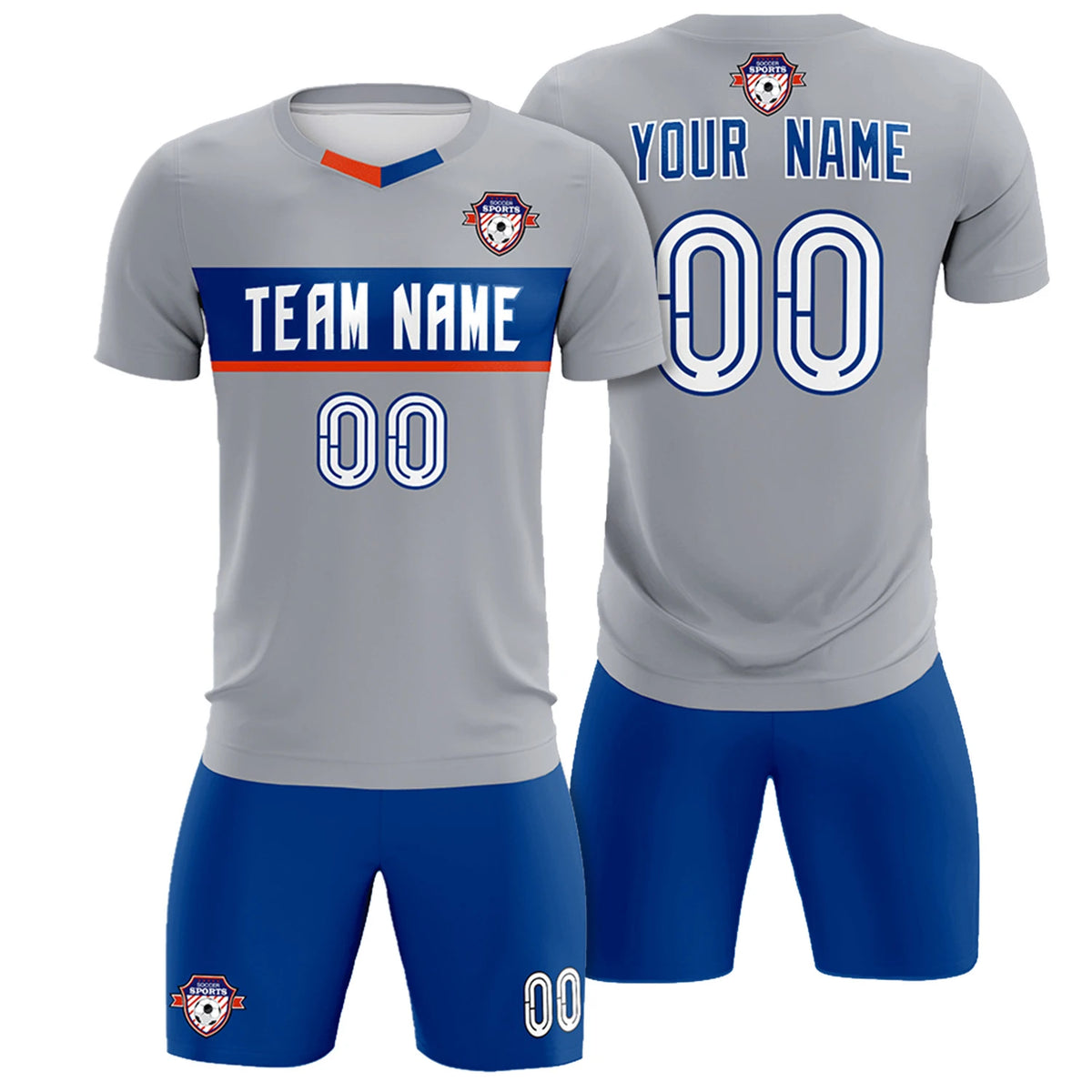 Custom Gray Royal Blue Casual Printing Sportswear Soccer Sets Jersey