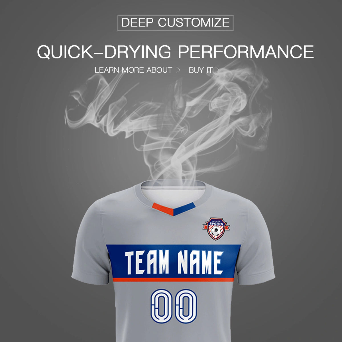 Custom Gray Royal Blue Casual Printing Sportswear Soccer Sets Jersey