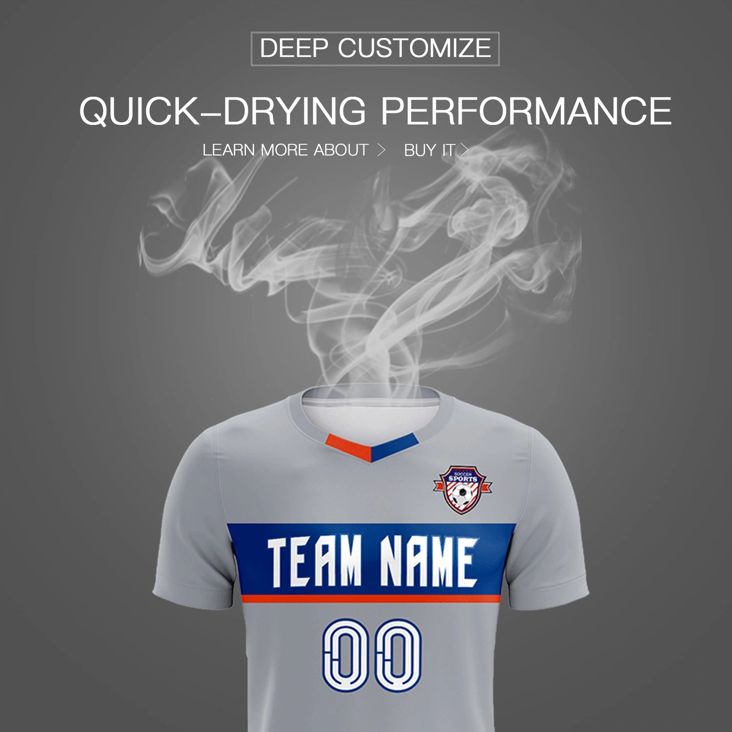 Custom Gray Royal Blue Casual Printing Sportswear Soccer Sets Jersey