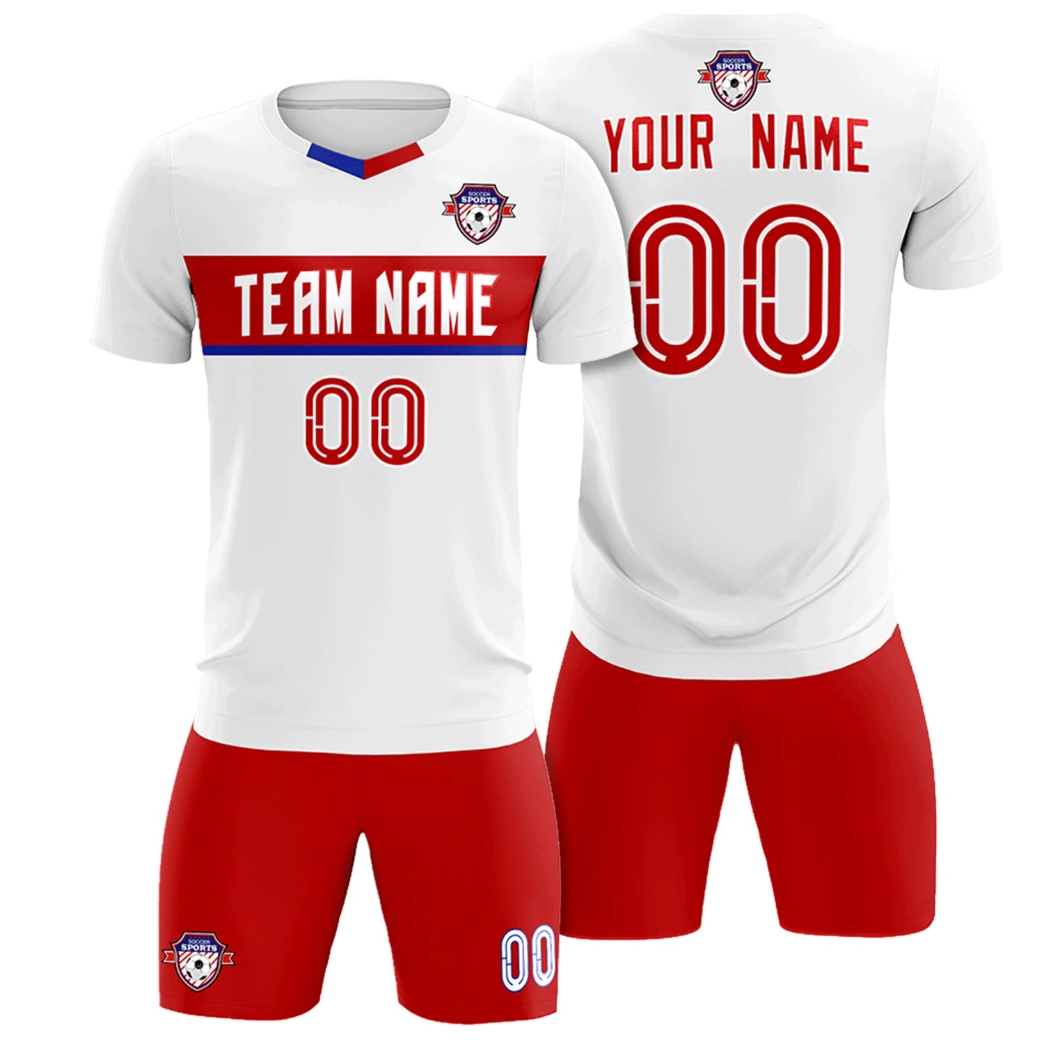 Custom White Red Casual Printing Sportswear Soccer Sets Jersey