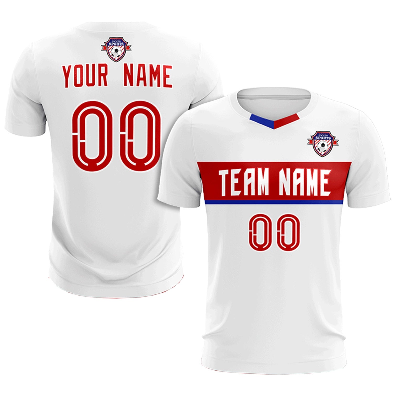 Custom White Red Casual Printing Sportswear Soccer Sets Jersey