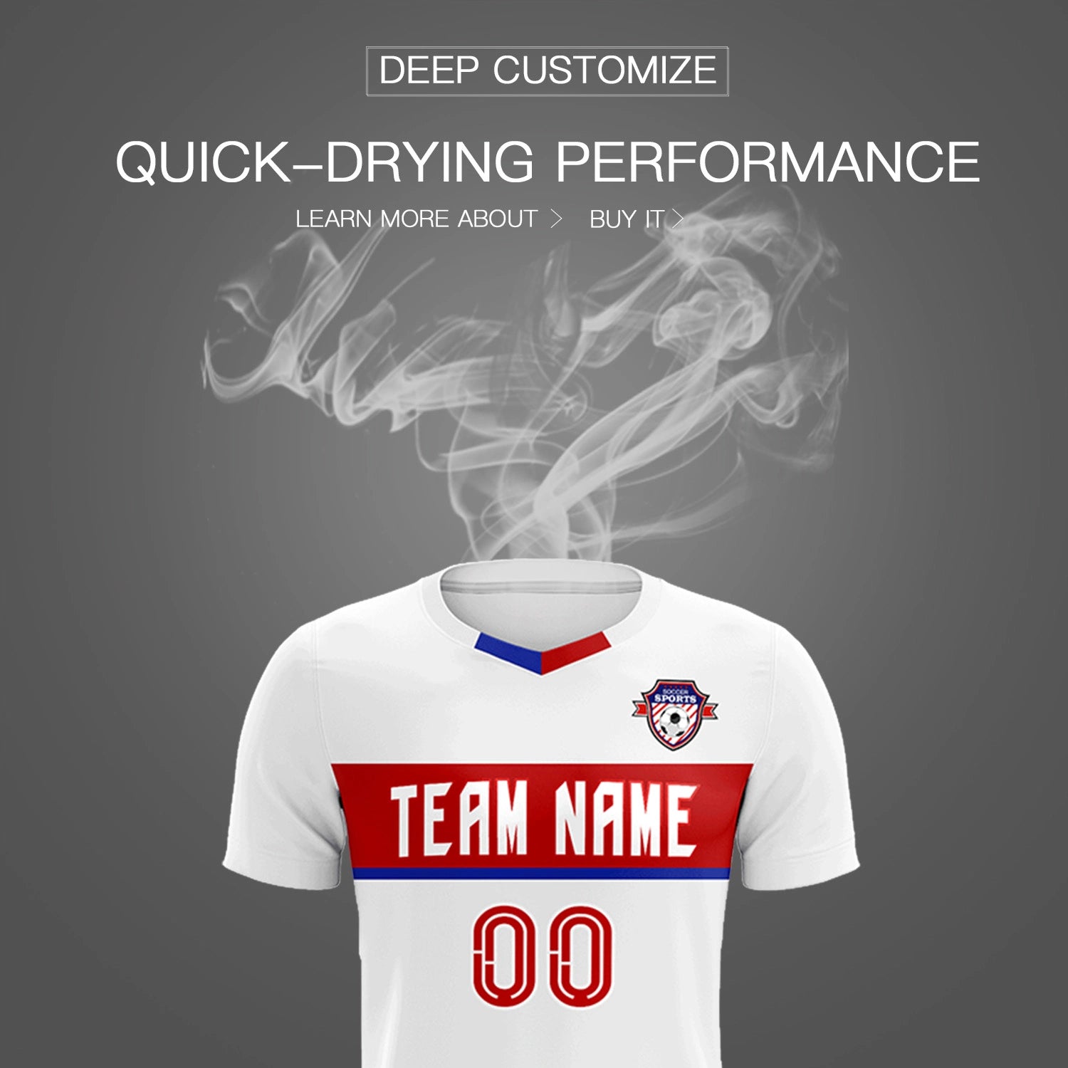 Custom White Red Casual Printing Sportswear Soccer Sets Jersey