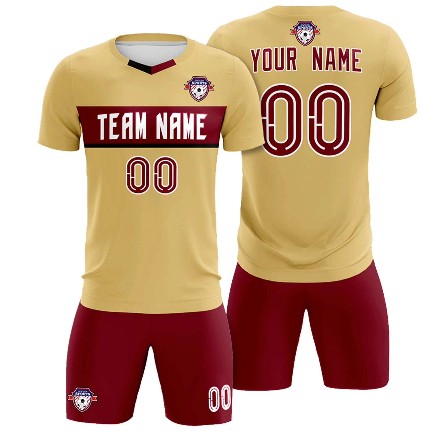 Custom Khaki Crimson Casual Printing Sportswear Soccer Sets Jersey