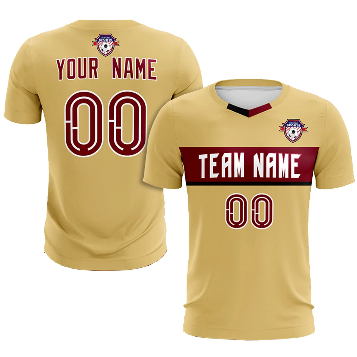 Custom Khaki Crimson Casual Printing Sportswear Soccer Sets Jersey
