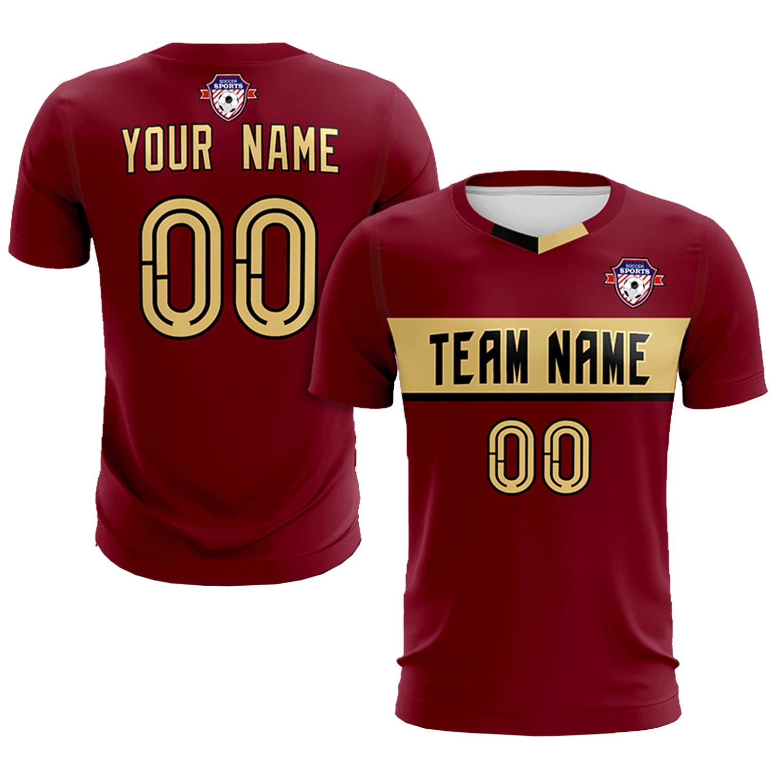 Custom Crimson Khaki Casual Printing Sportswear Soccer Sets Jersey