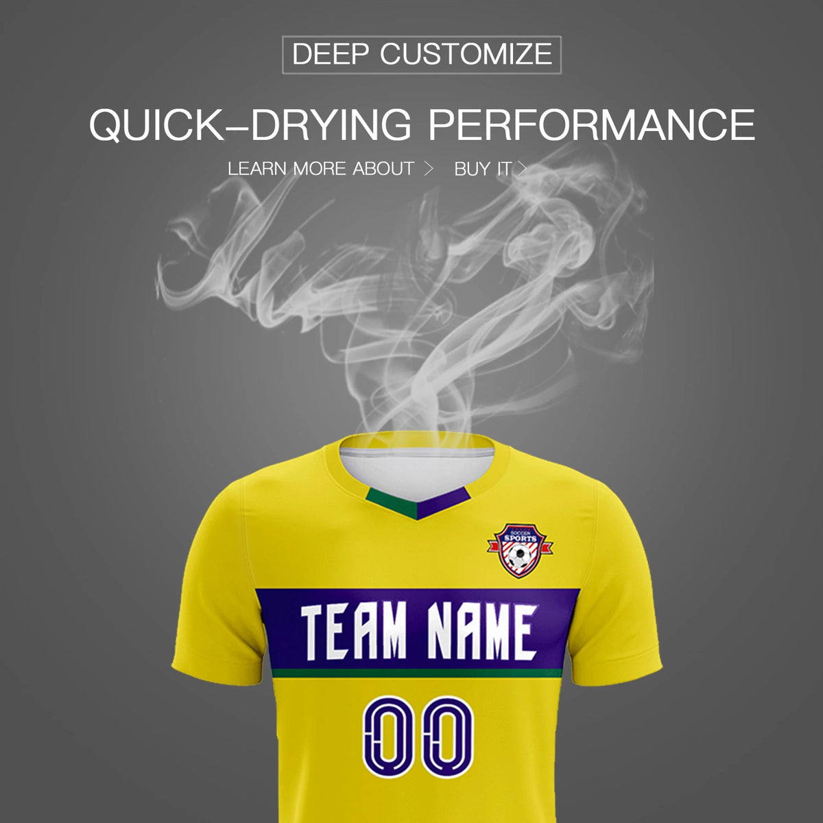 Custom Gold01 Kelly Green Casual Printing Sportswear Soccer Sets Jersey